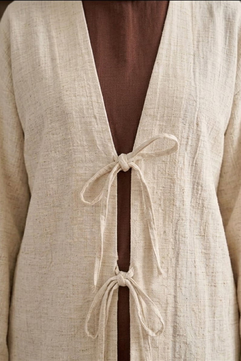 Önü Bağlamalı Kimono Krem - 28486-KREM - 3