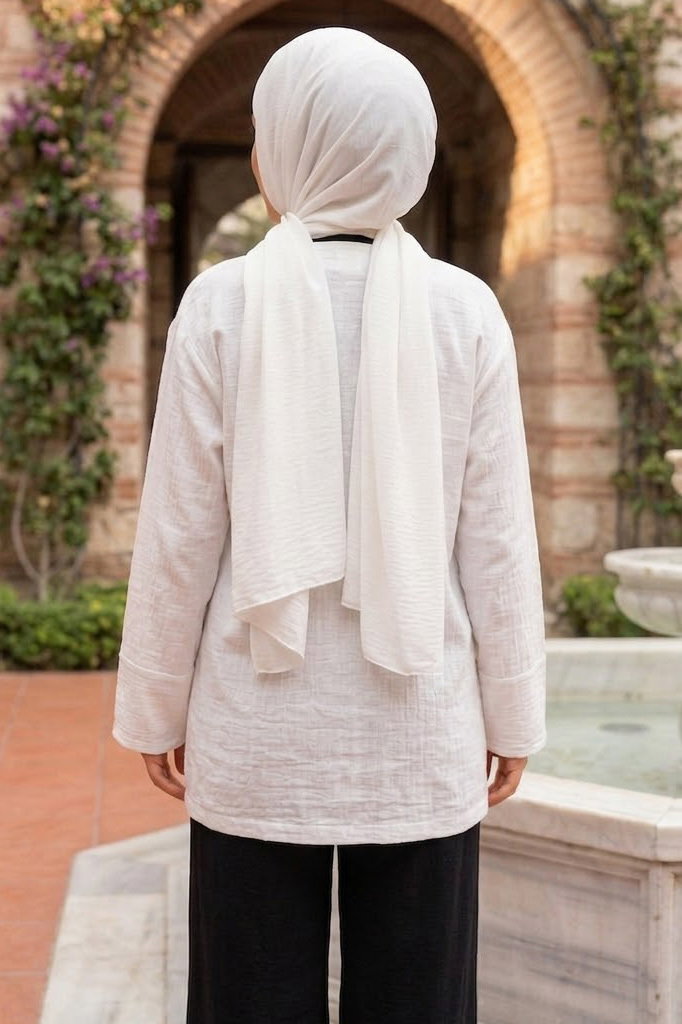 Önü Bağlamalı Nakışlı Kimono Beyaz - 28487-BEYAZ - 4