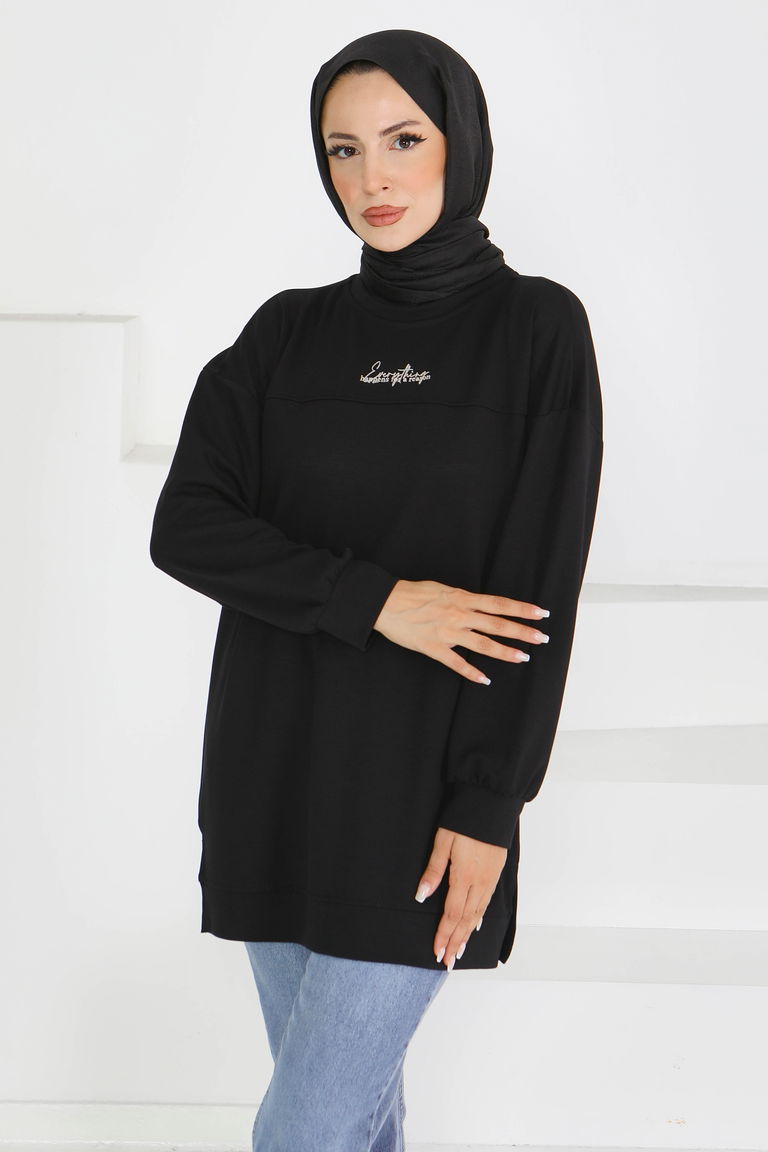 Önü Baskılı Biyeli Modal Sweatshirt - 27609 - TOFİSA