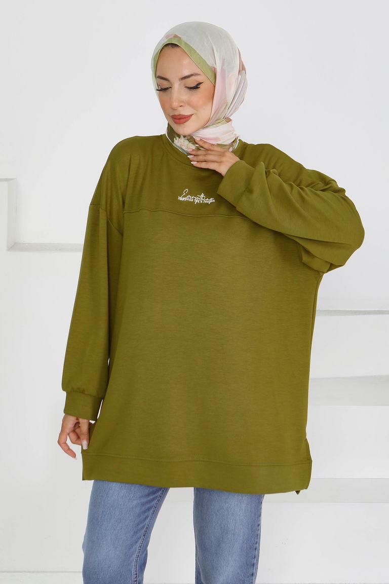 Önü Baskılı Biyeli Modal Sweatshirt - 27609 - TOFİSA