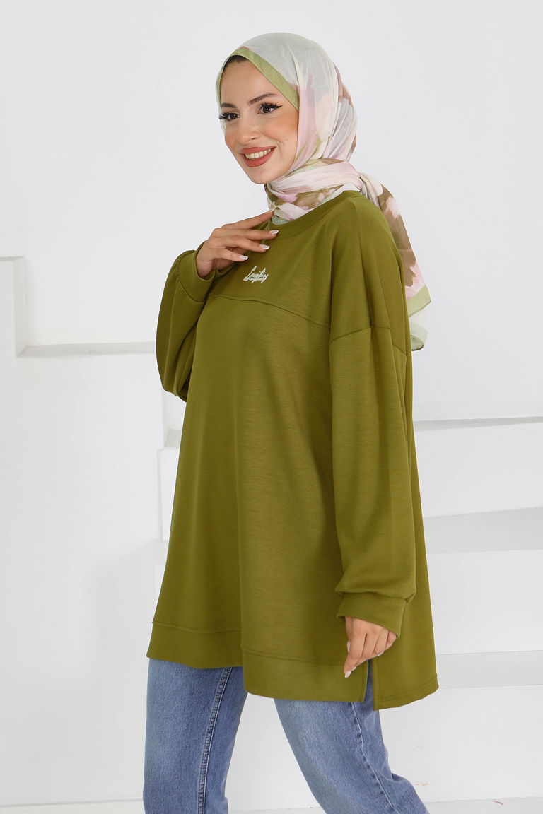 Önü Baskılı Biyeli Modal Sweatshirt - 27609 - TOFİSA