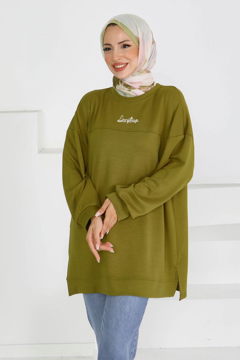 Önü Baskılı Biyeli Modal Sweatshirt - 27609 - TOFİSA