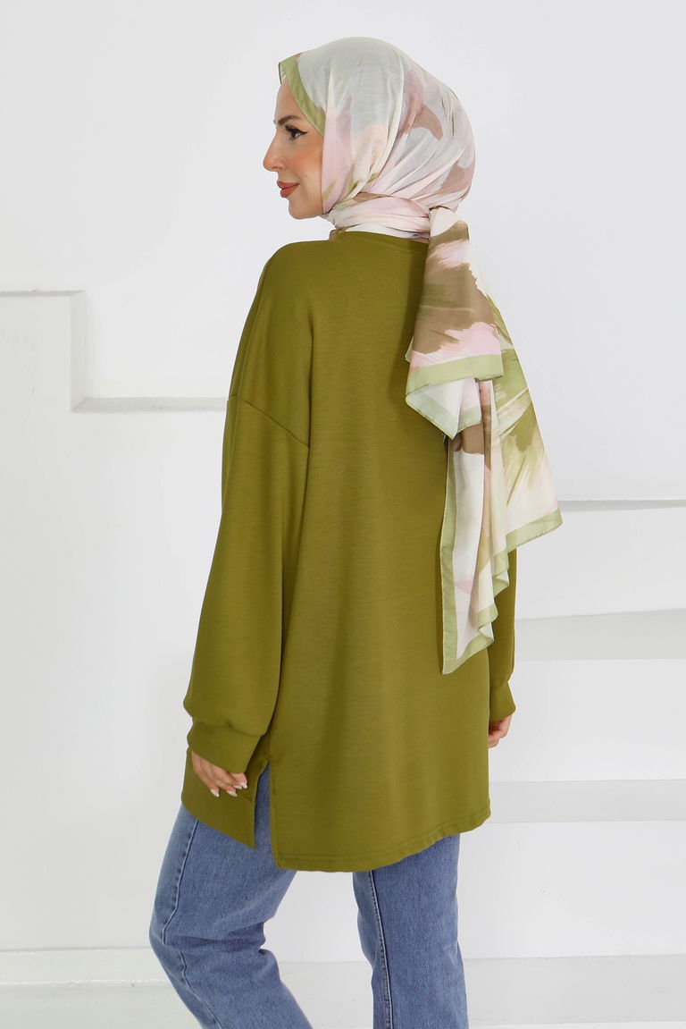 Önü Baskılı Biyeli Modal Sweatshirt - 27609 - TOFİSA
