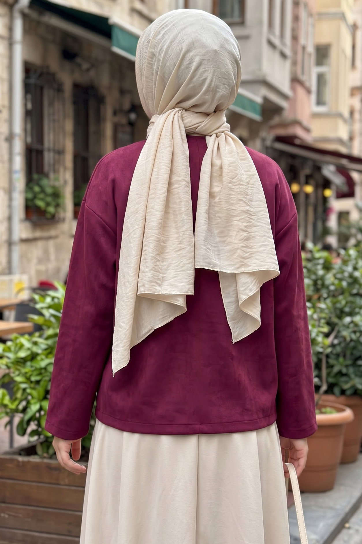 Önü Biye Detaylı Süet Ceket Bordo - 29165-BORDO - 3