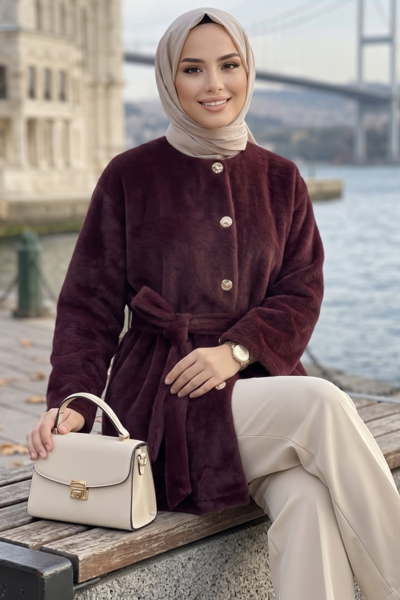 Önü Metalize Düğmeli Ceket Bordo - 29167-BORDO - 1