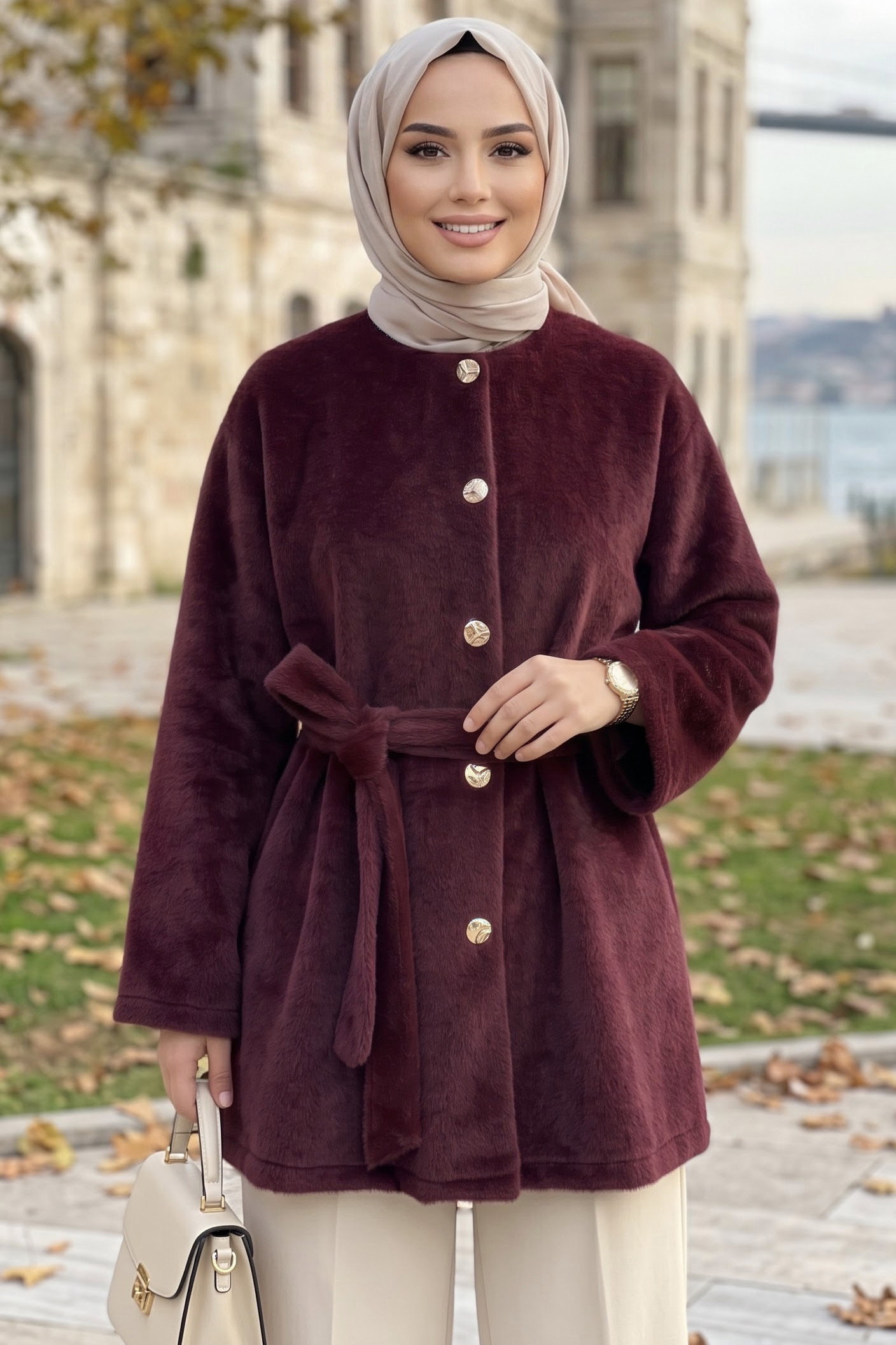 Önü Metalize Düğmeli Ceket Bordo - 29167-BORDO - 2