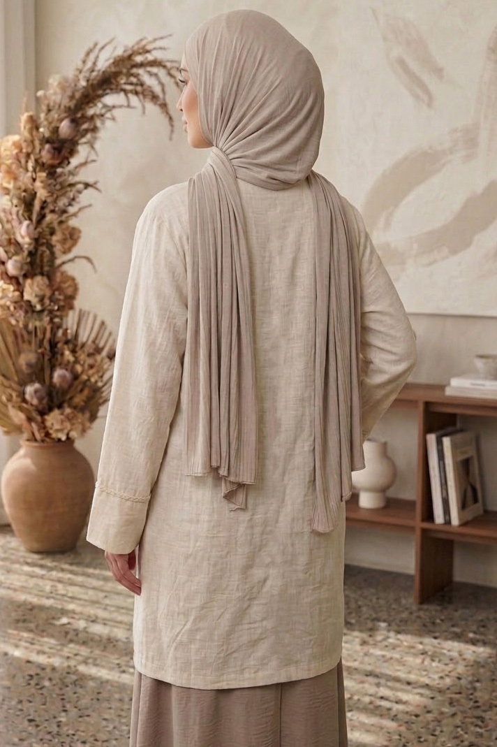 Önü Örgülü Biyeli Kimono Krem - 28485-KREM - 5
