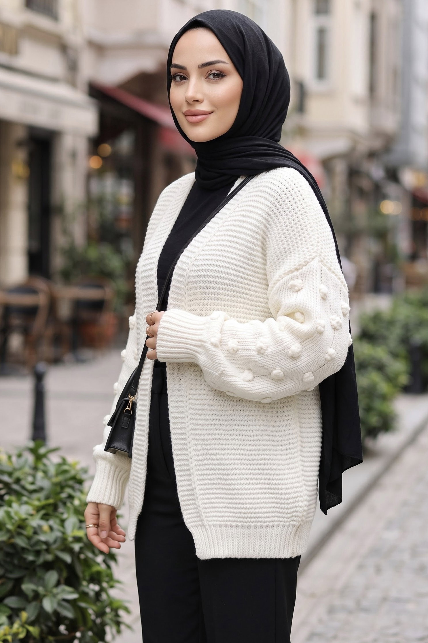 Örgü Detaylı Triko Hırka Beyaz - 29242-BEYAZ - 2