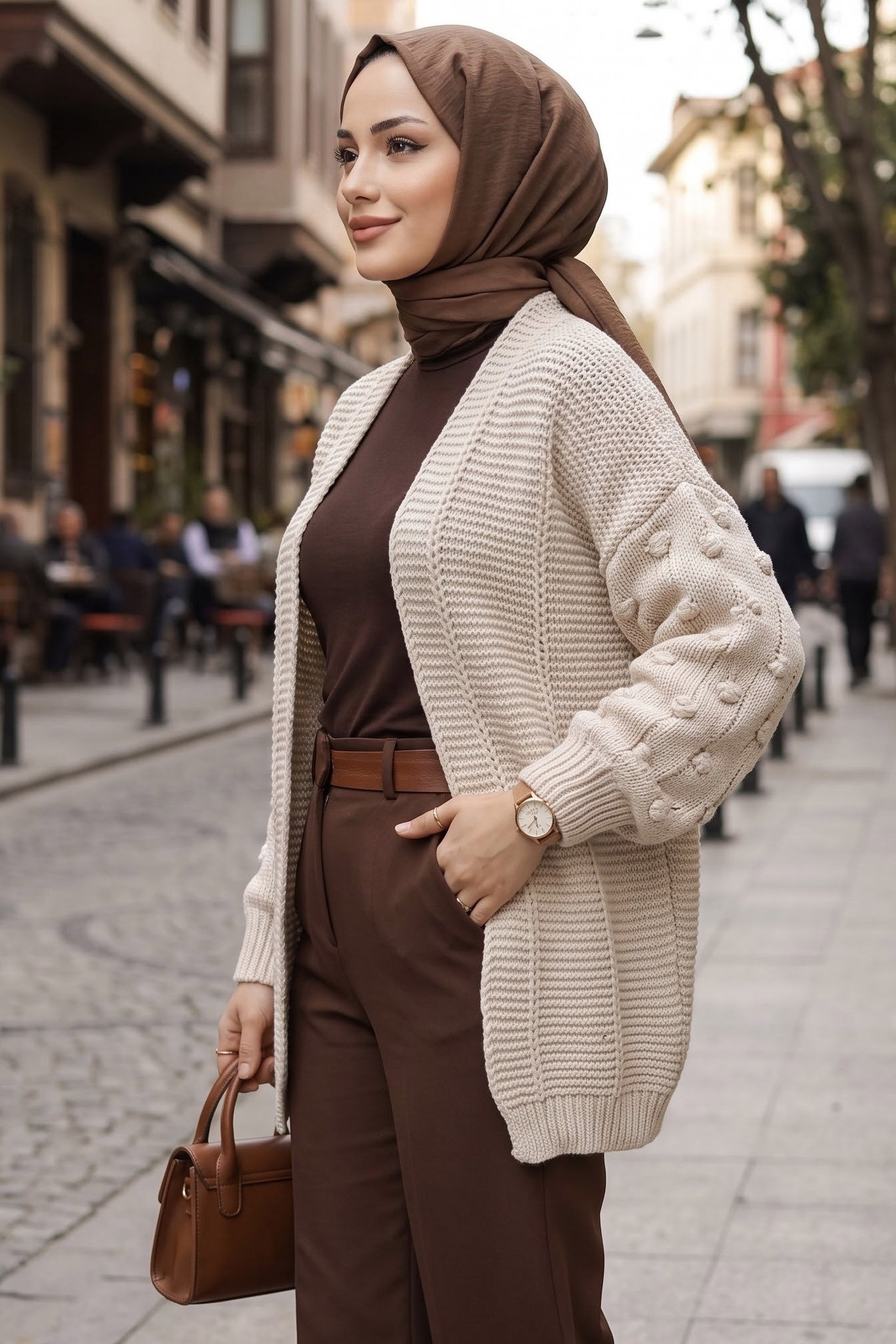 Örgü Detaylı Triko Hırka Krem - 29242-KREM - 2
