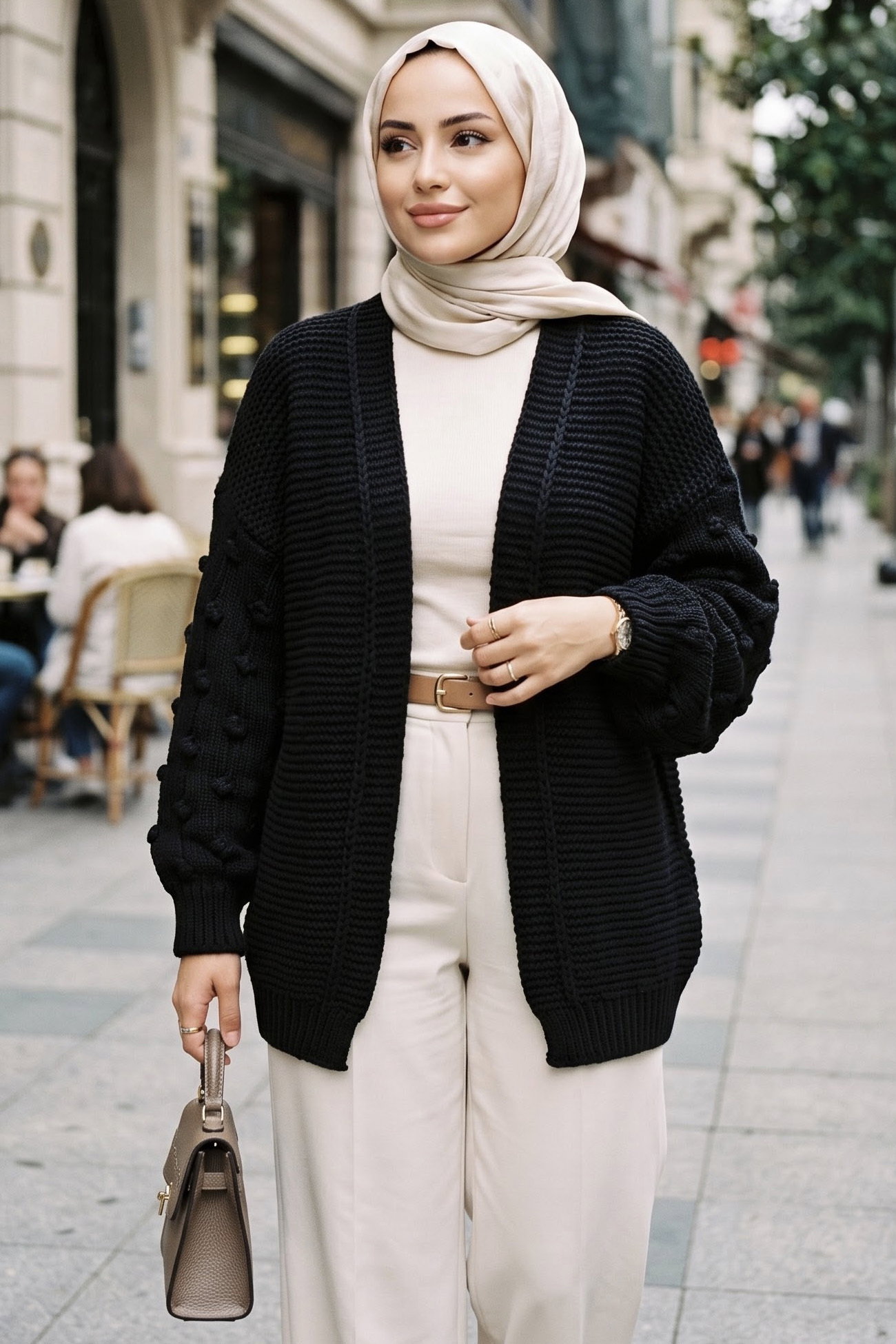 Örgü Detaylı Triko Hırka Siyah - 29242-SIYAH - 2