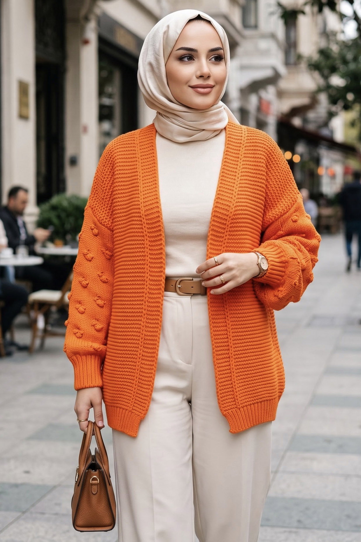 Örgü Detaylı Triko Hırka Turuncu - 29242-TURUNCU - 1