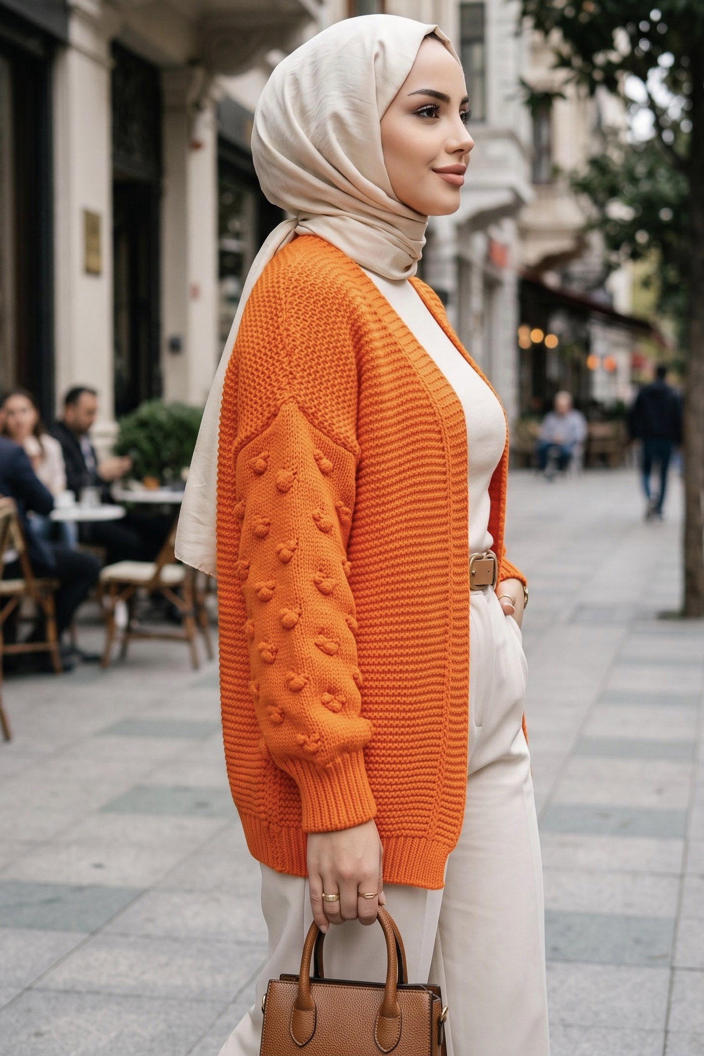 Örgü Detaylı Triko Hırka Turuncu - 29242-TURUNCU - 2