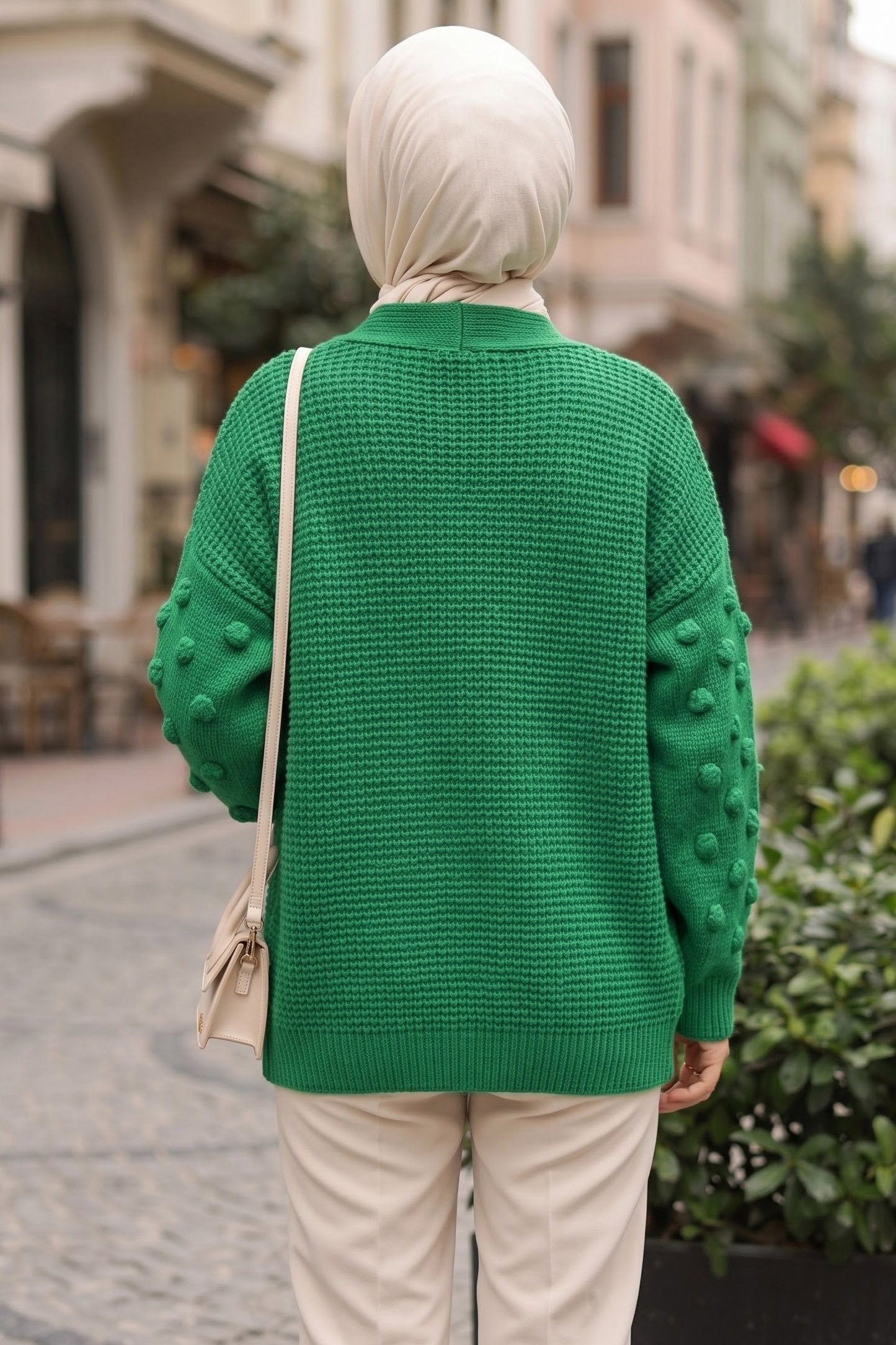 Örgü Detaylı Triko Hırka Yesil - 29242-YESIL - 3