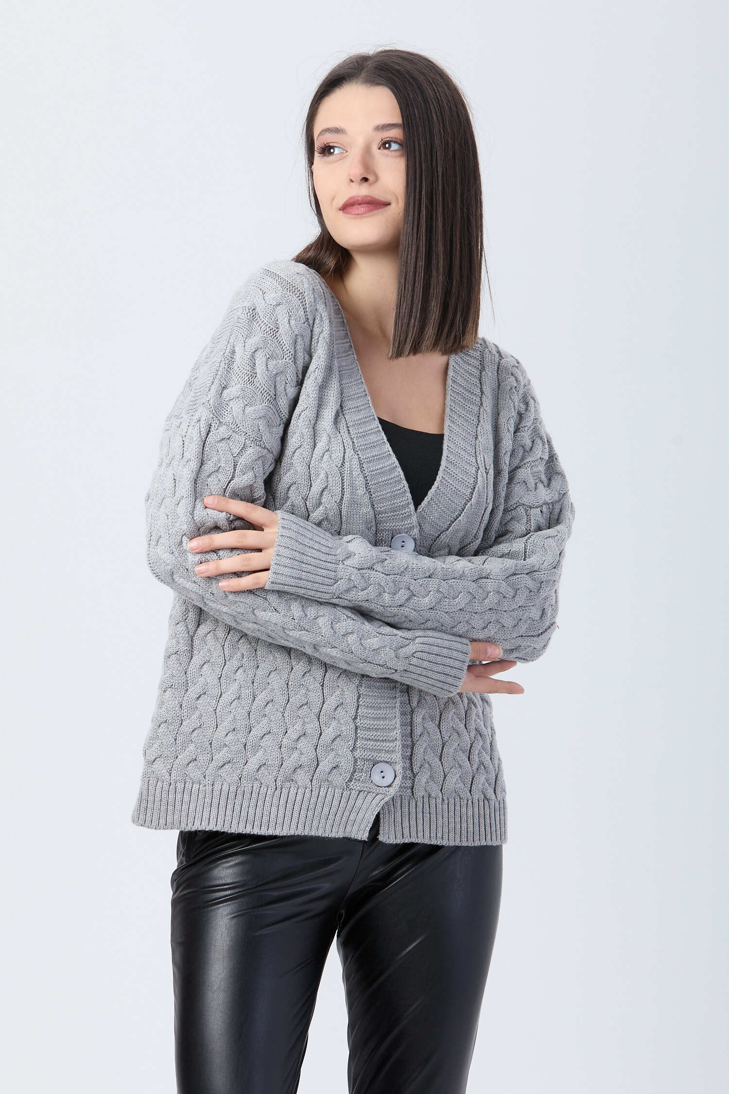 Örgülü Triko Hırka - 27657 - 2