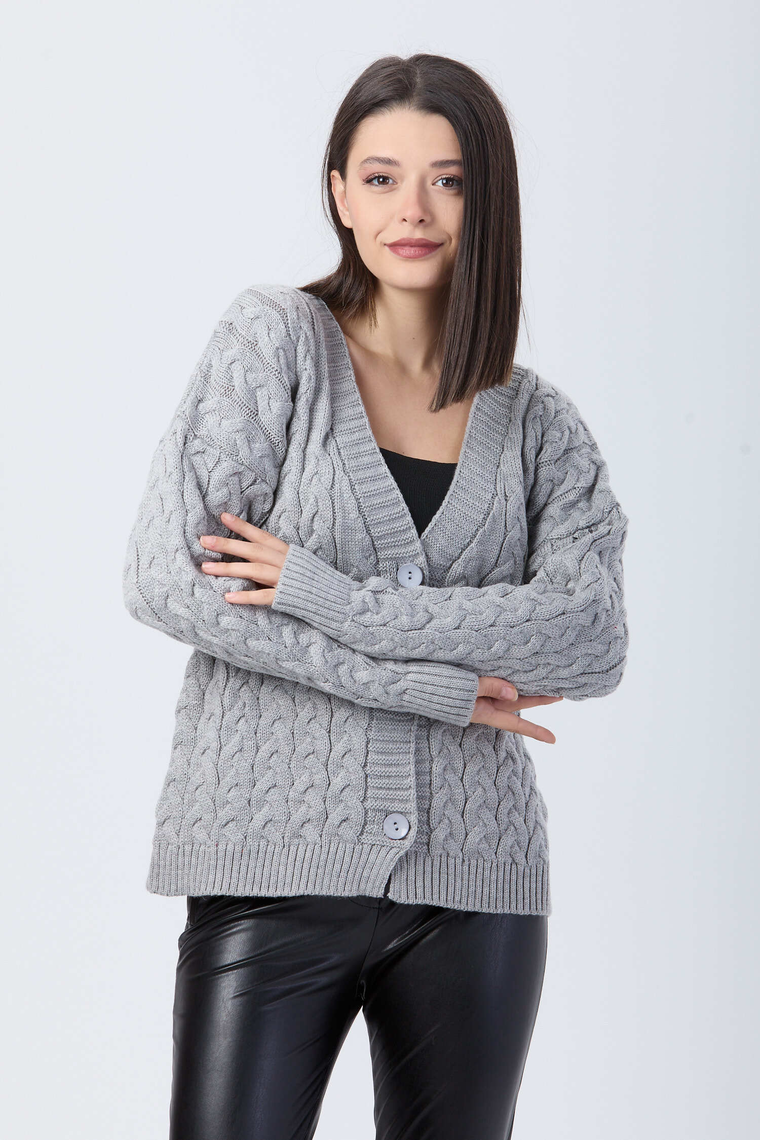 Örgülü Triko Hırka - 27657 - 4