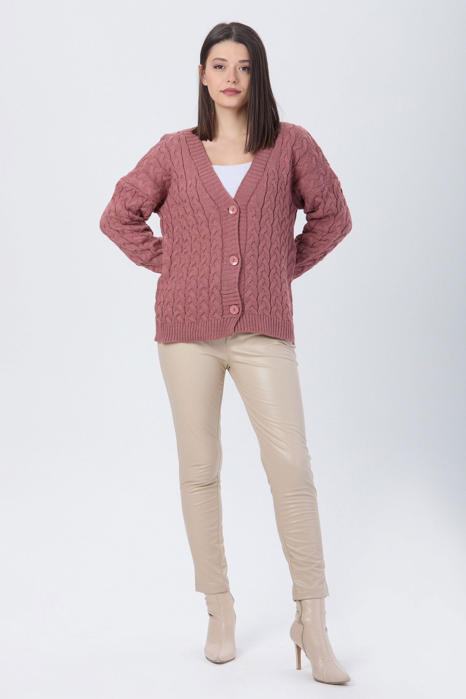 Örgülü Triko Hırka - 27657 - 2