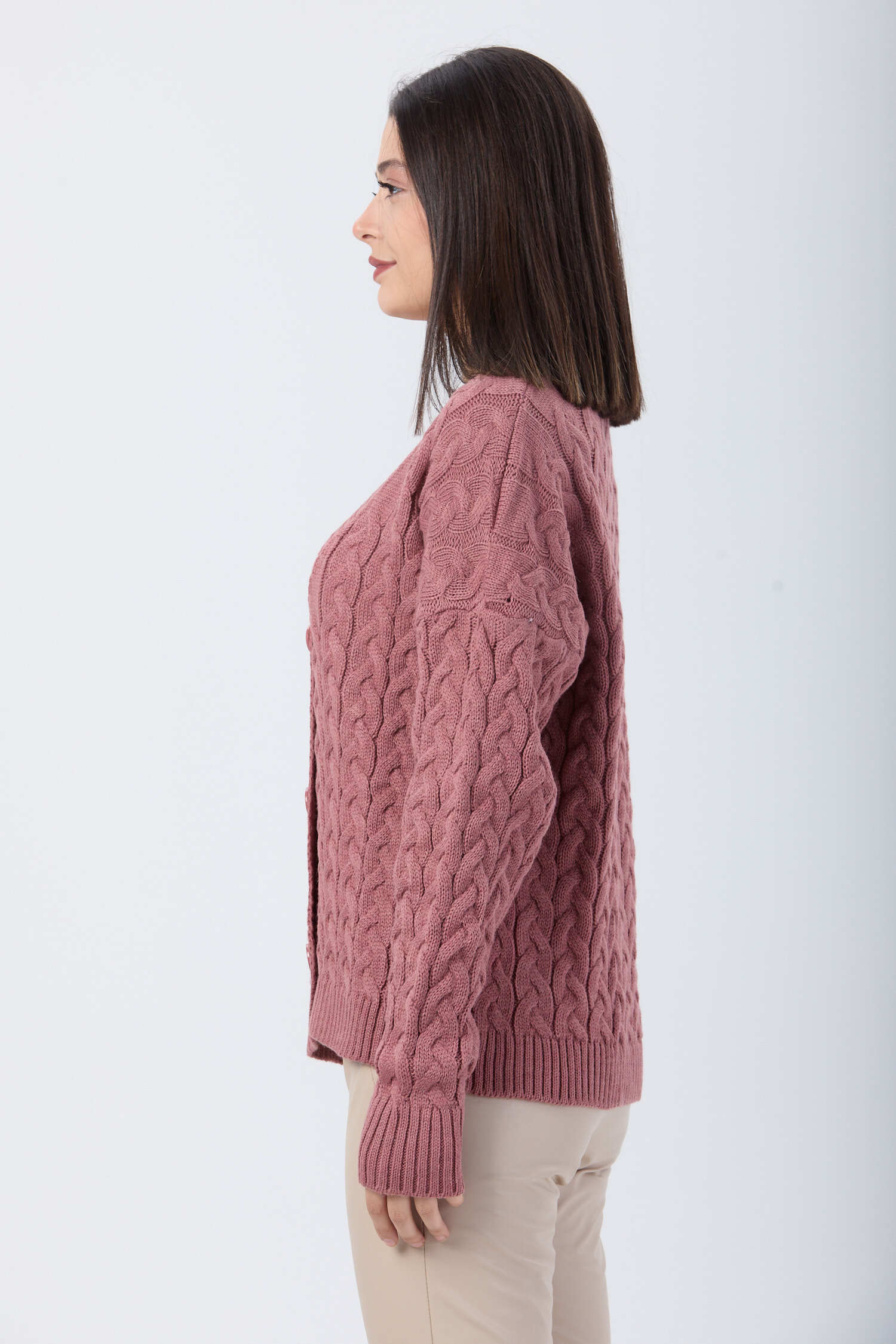 Örgülü Triko Hırka - 27657 - 3