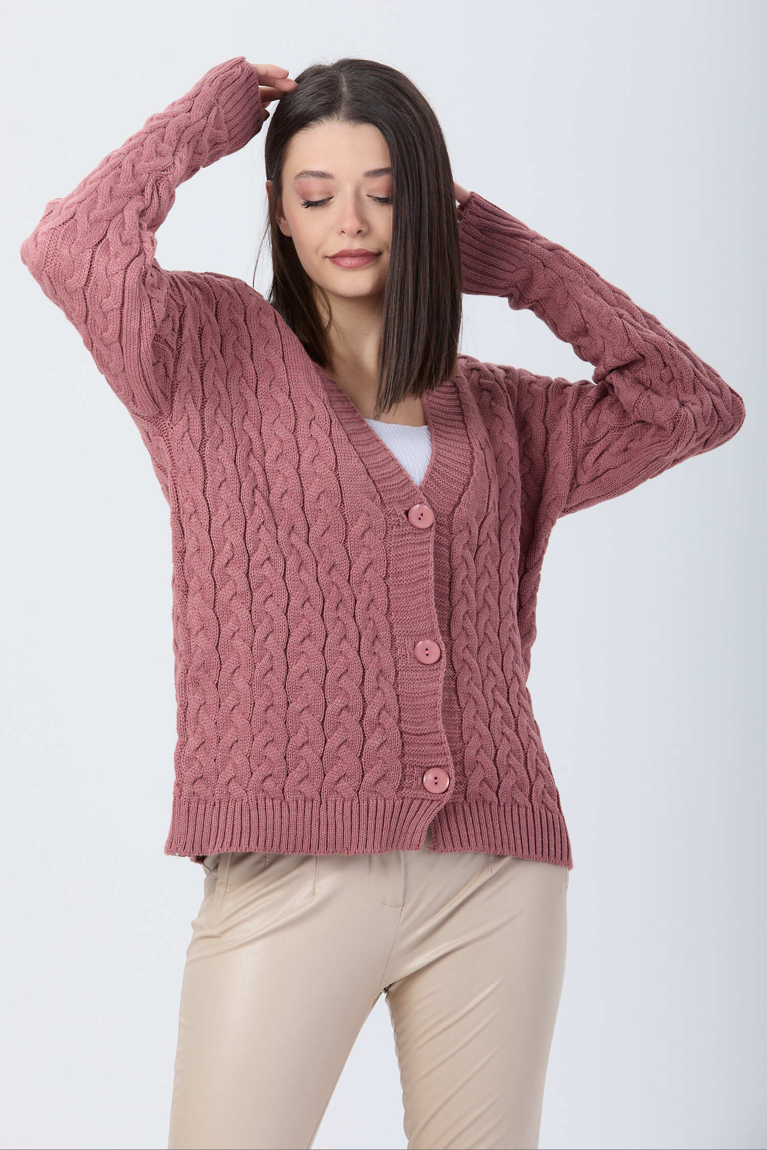 Örgülü Triko Hırka - 27657 - 4