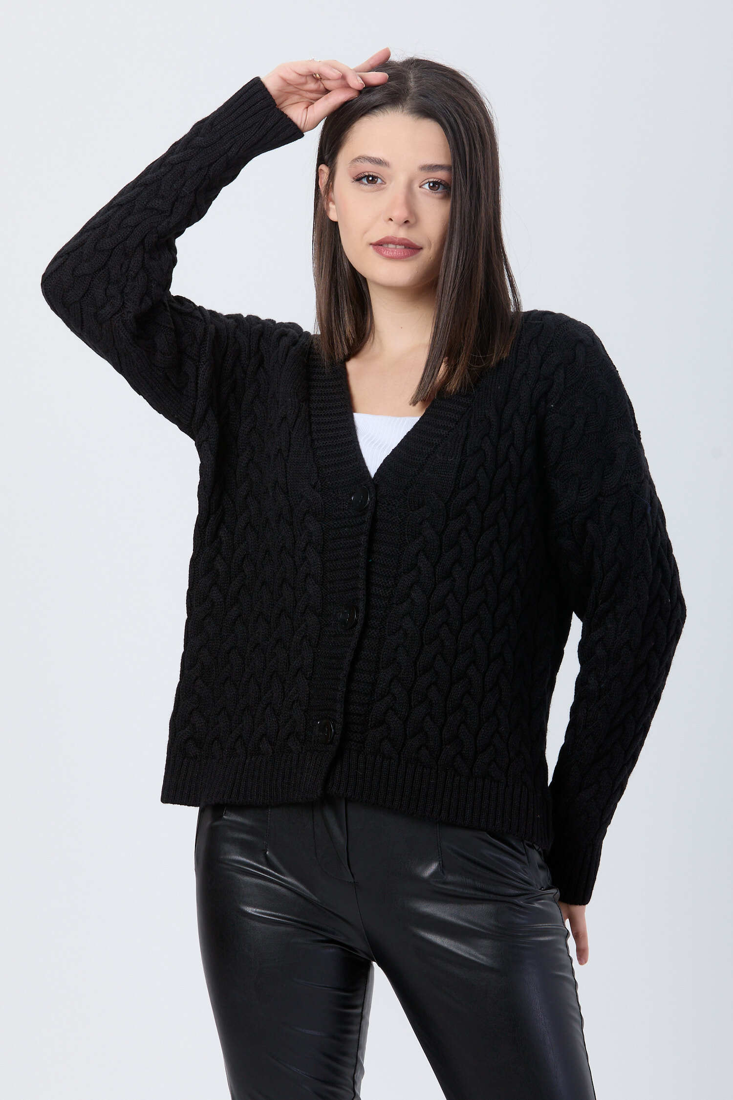 Örgülü Triko Hırka - 27657 - 1