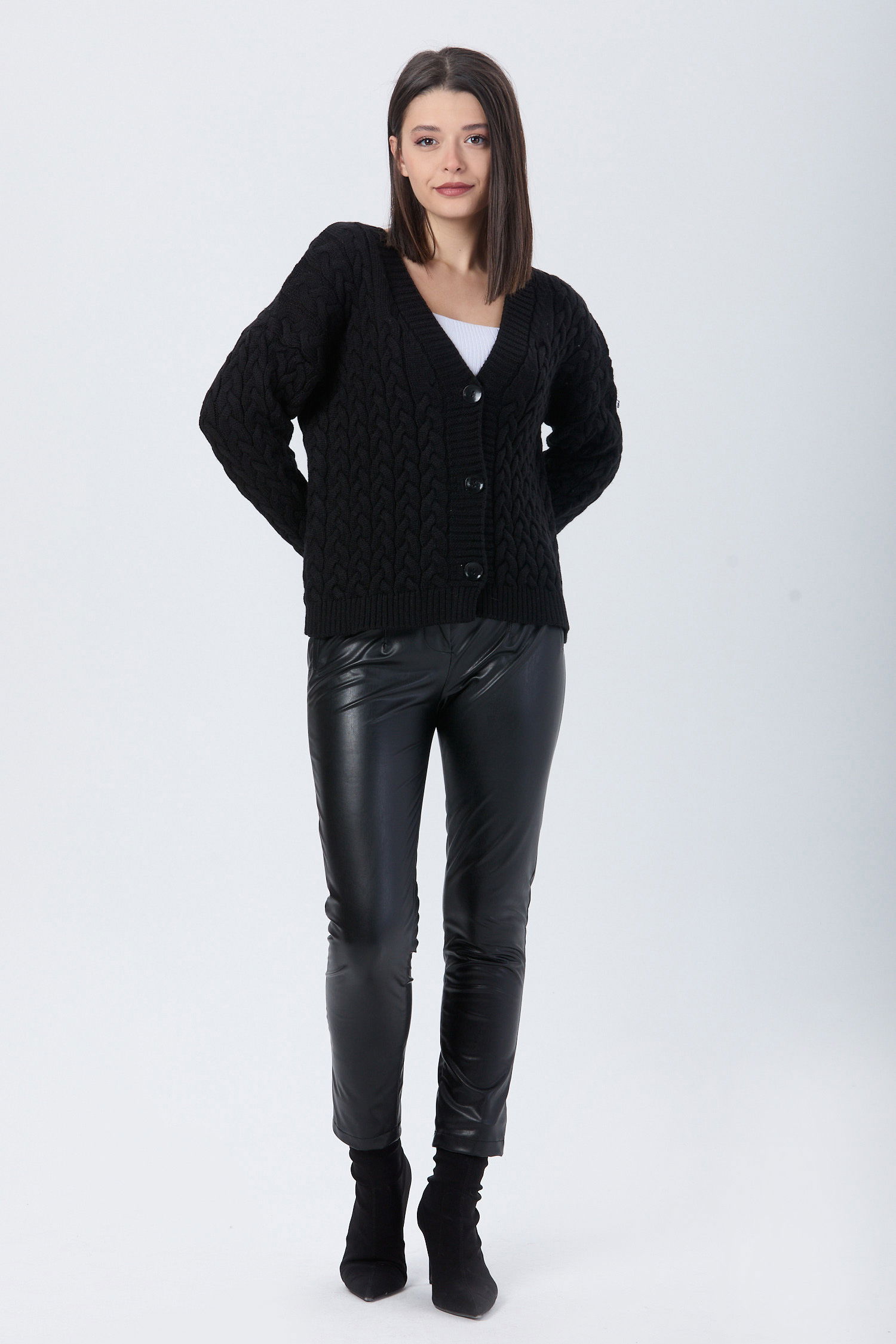 Örgülü Triko Hırka - 27657 - 2