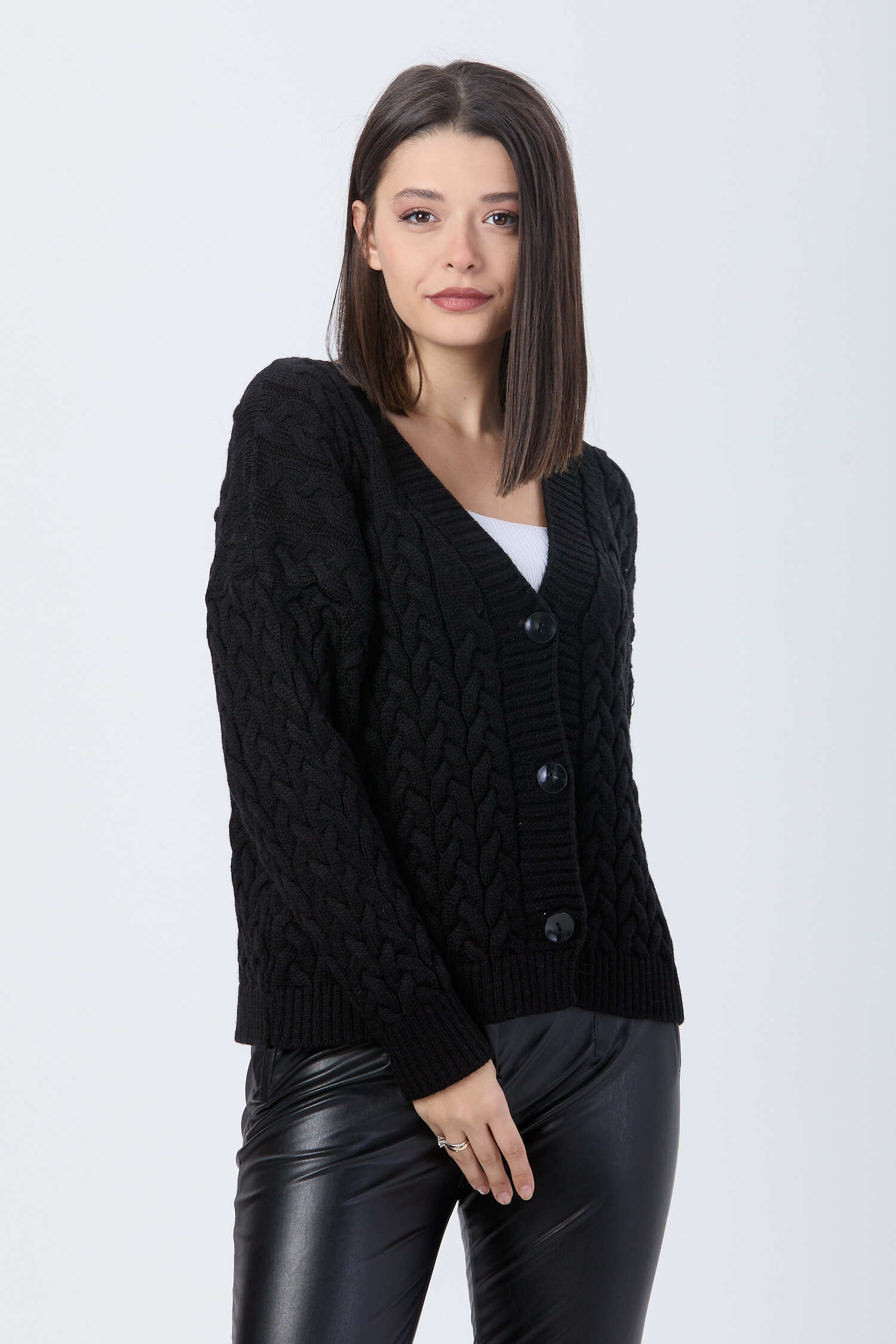 Örgülü Triko Hırka - 27657 - 4