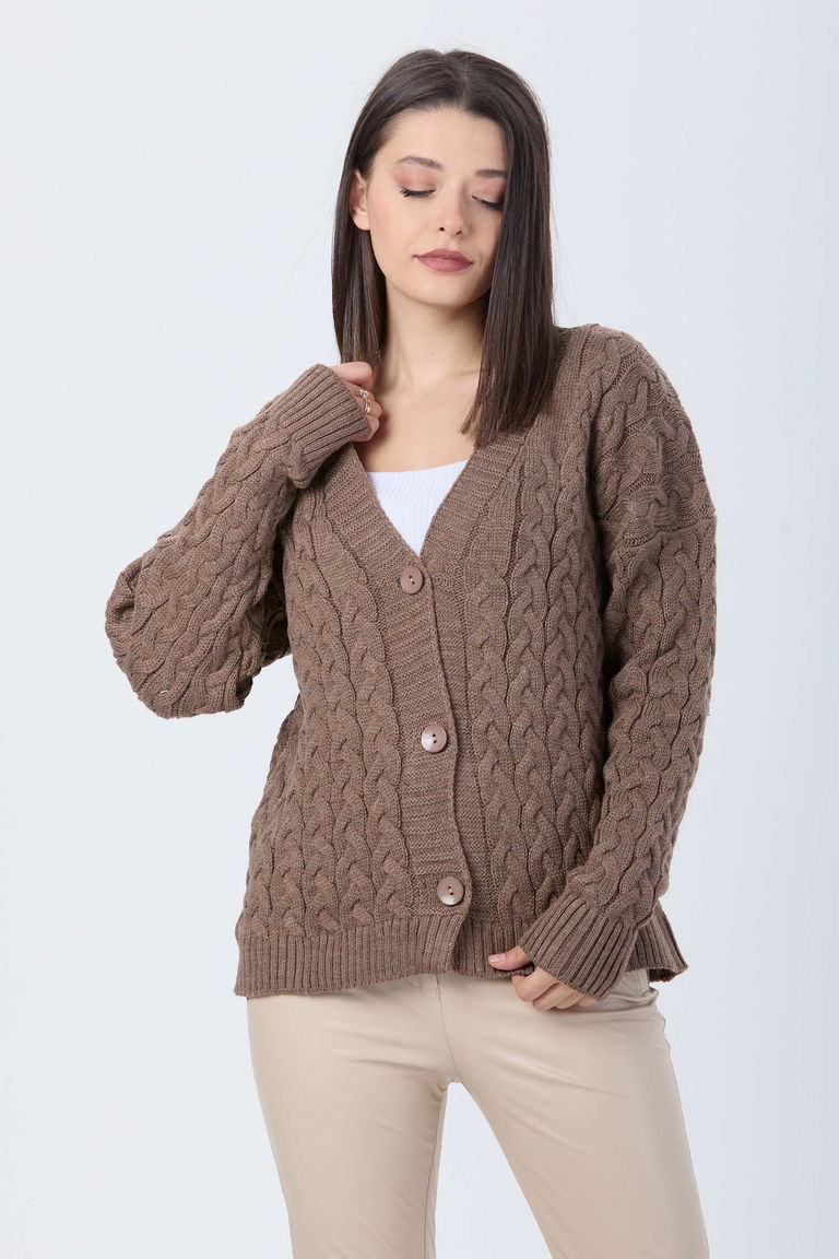 Örgülü Triko Hırka - 27657 - TOFİSA