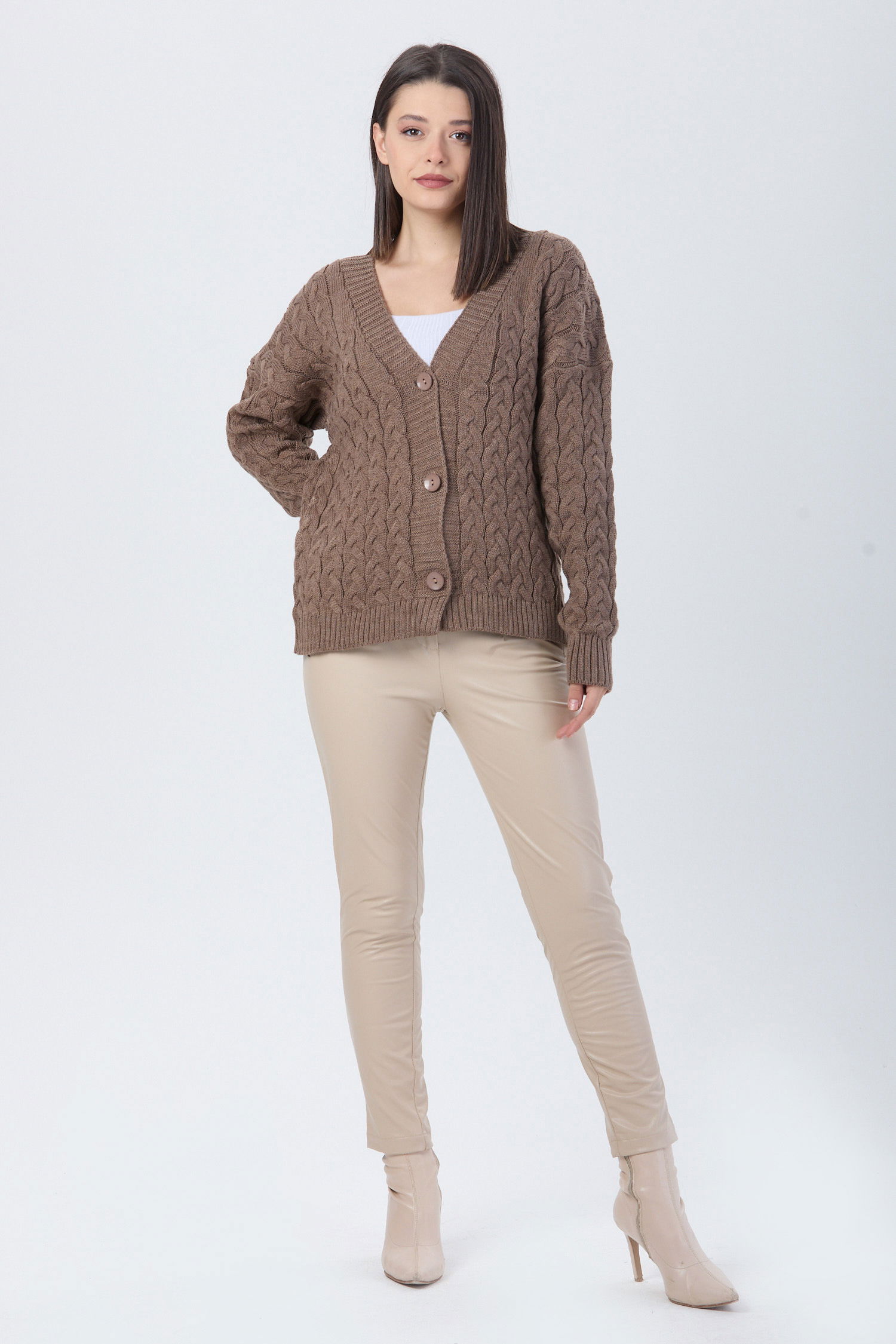 Örgülü Triko Hırka - 27657 - 2