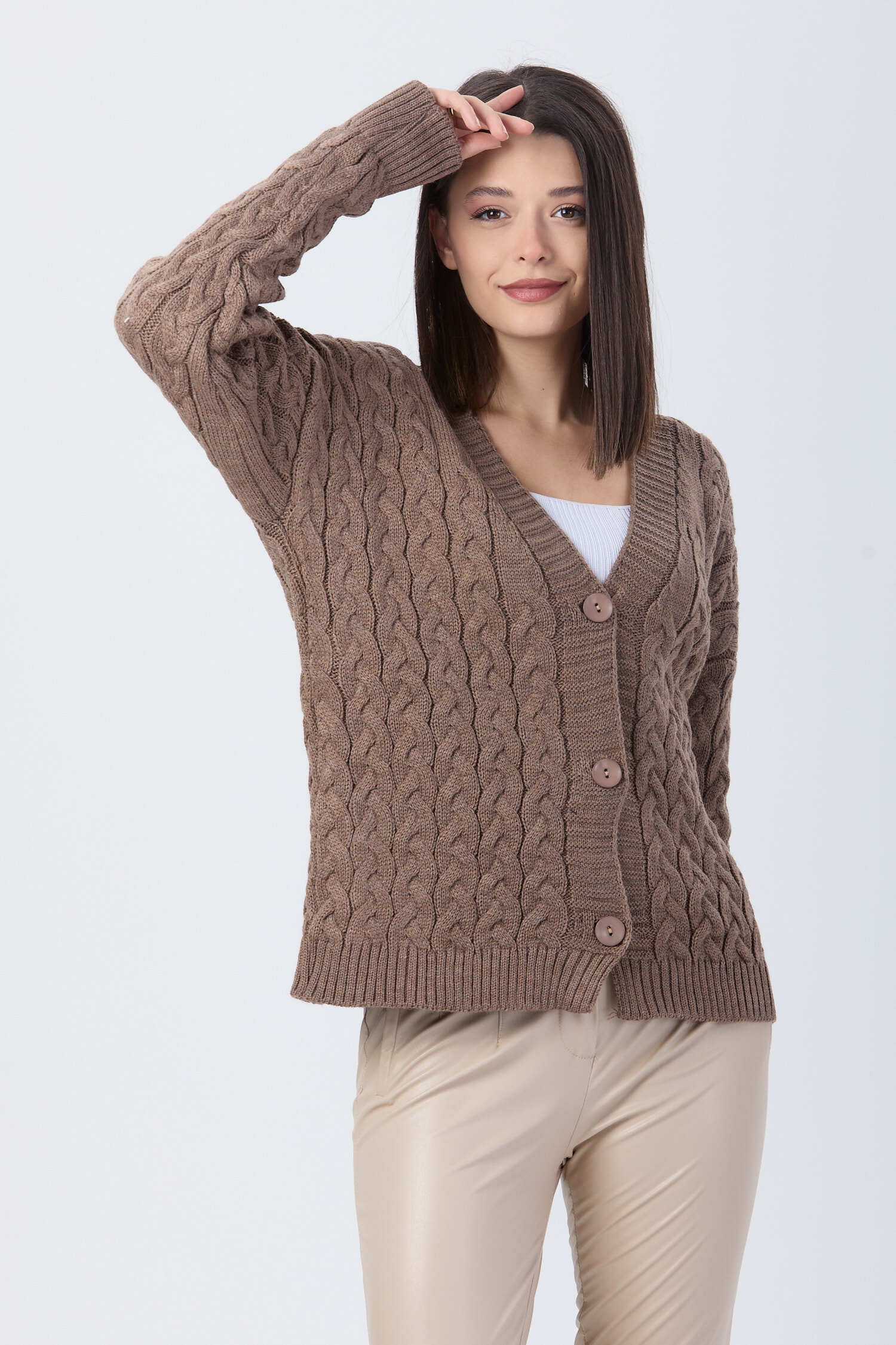 Örgülü Triko Hırka - 27657 - 4