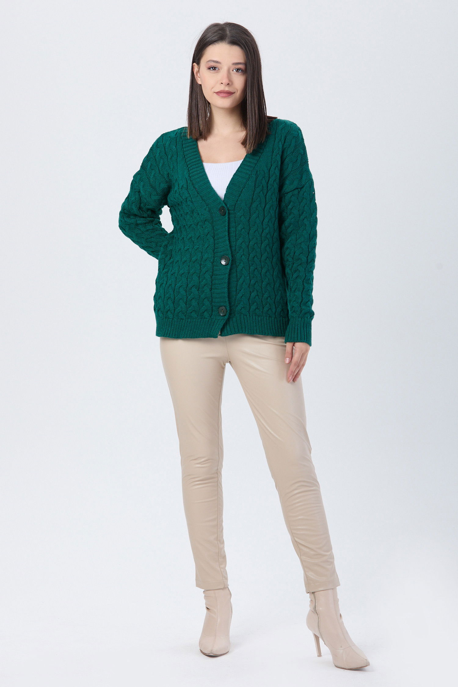 Örgülü Triko Hırka - 27657 - 1