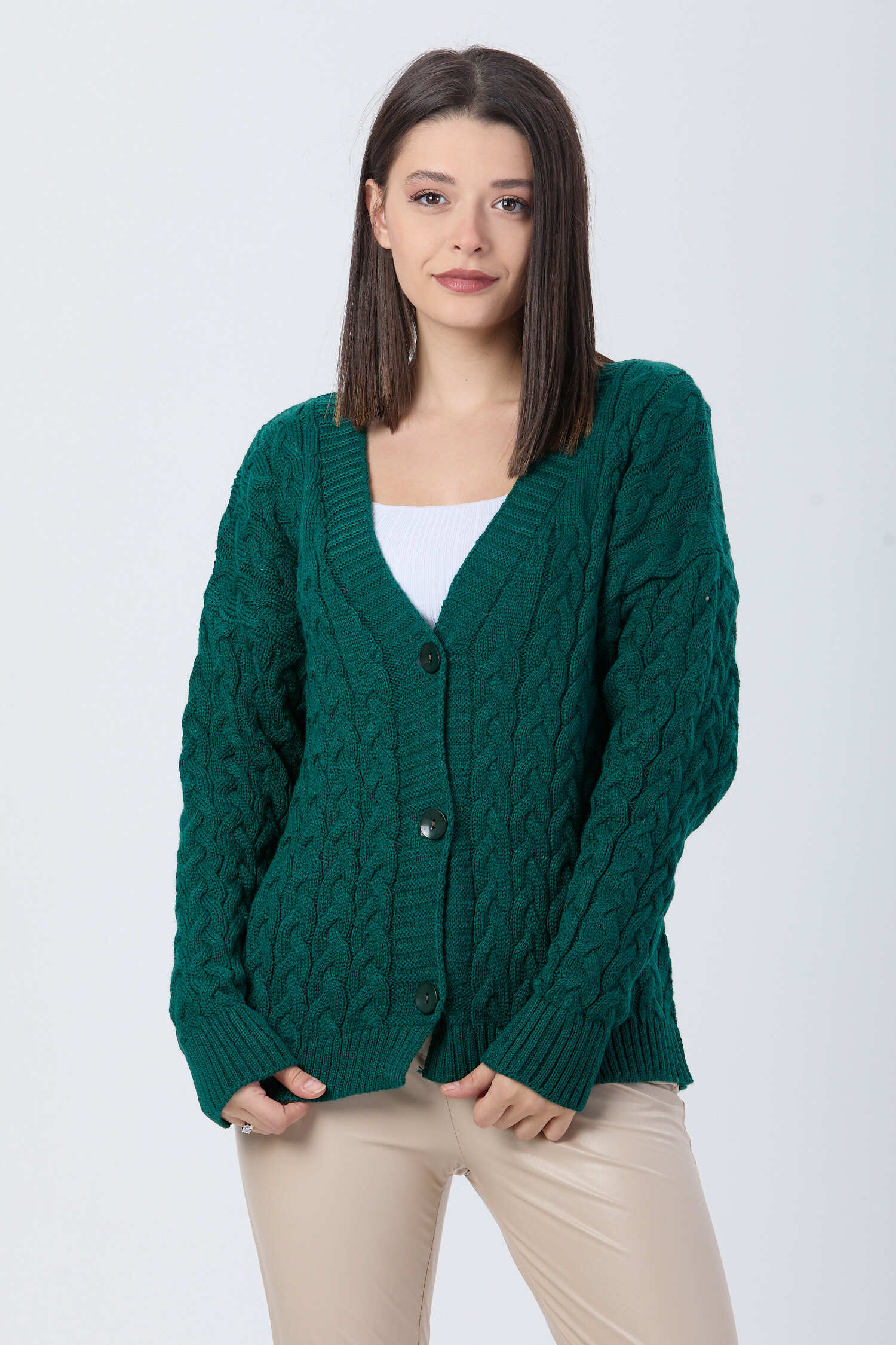 Örgülü Triko Hırka - 27657 - 2