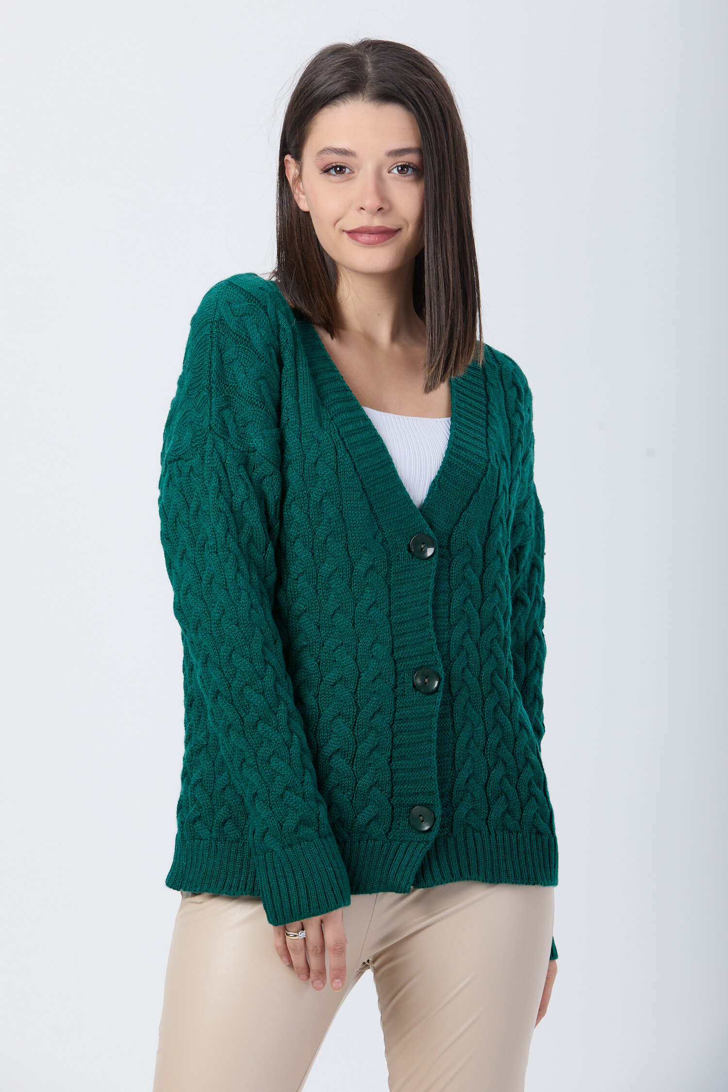 Örgülü Triko Hırka - 27657 - 4