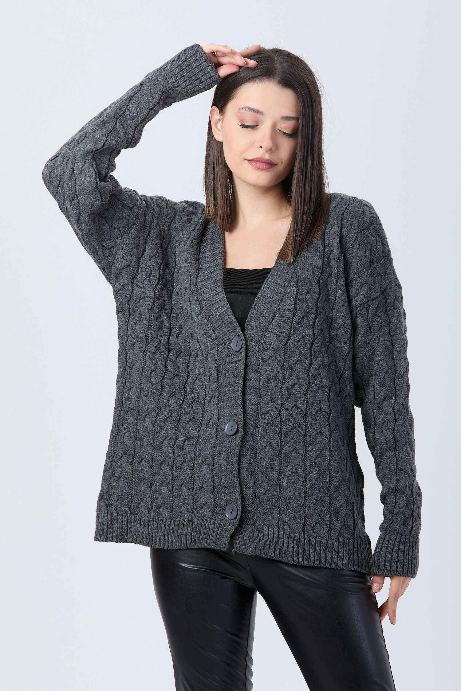 Örgülü Triko Hırka - 27657 - 1