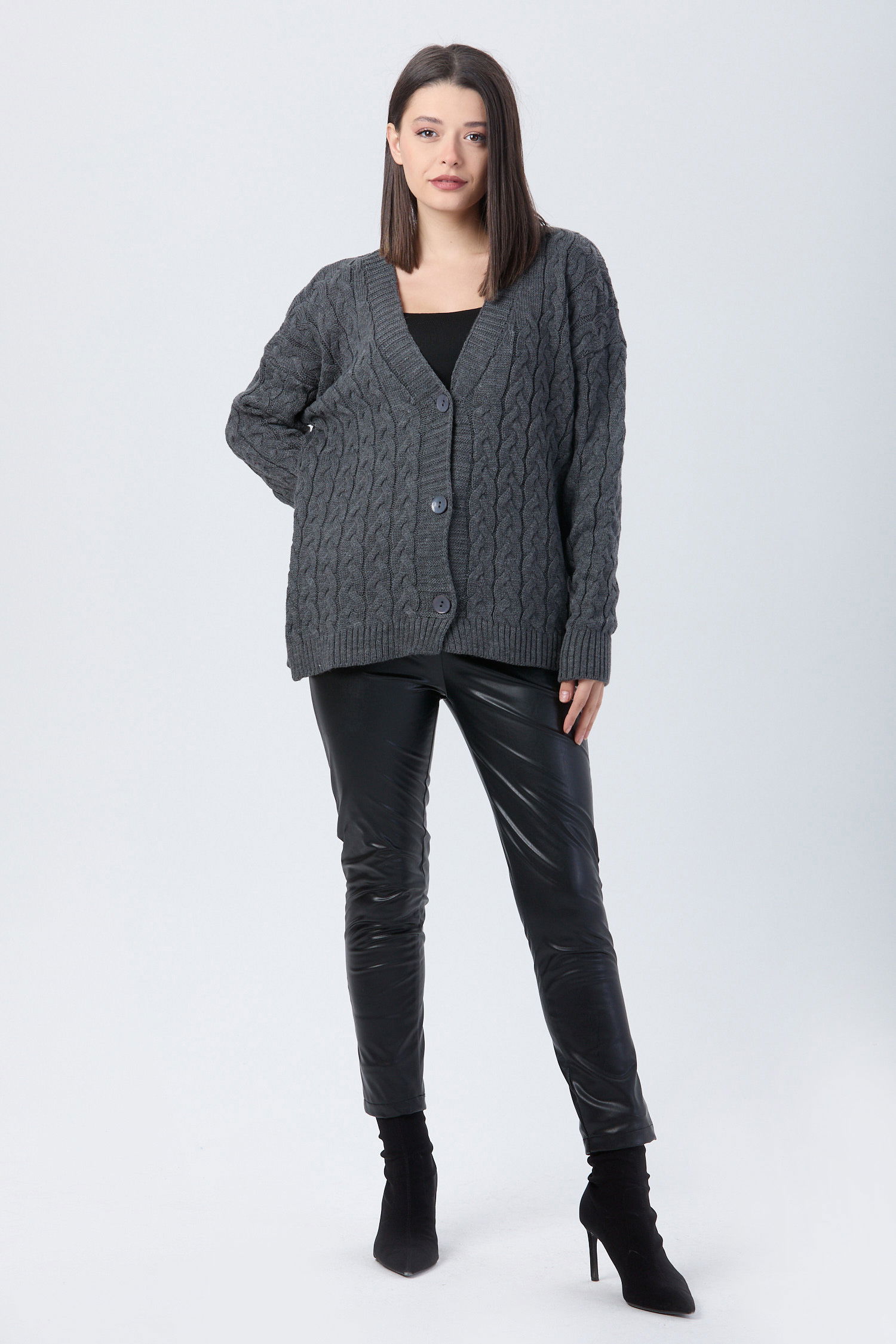 Örgülü Triko Hırka - 27657 - 2