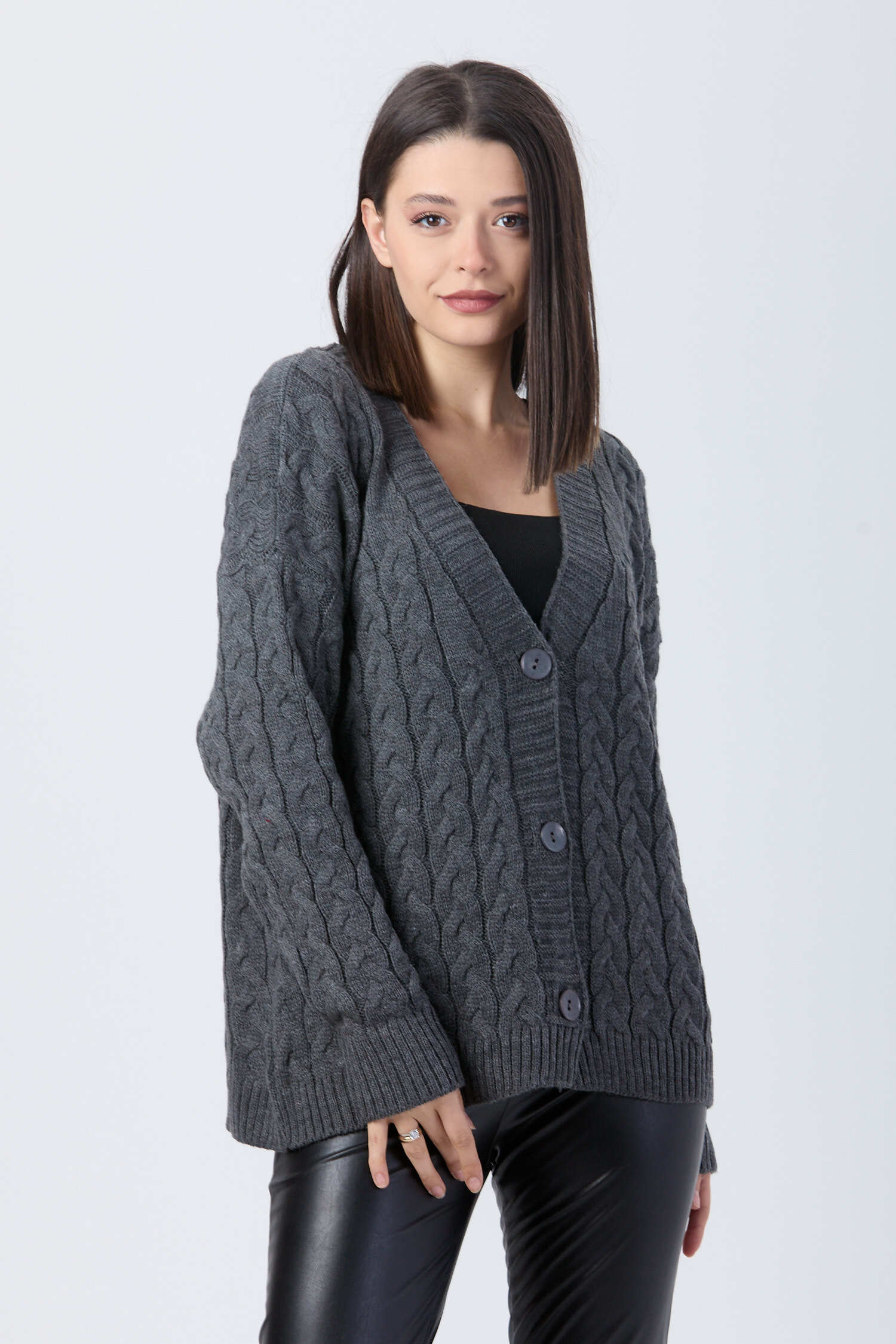 Örgülü Triko Hırka - 27657 - 4