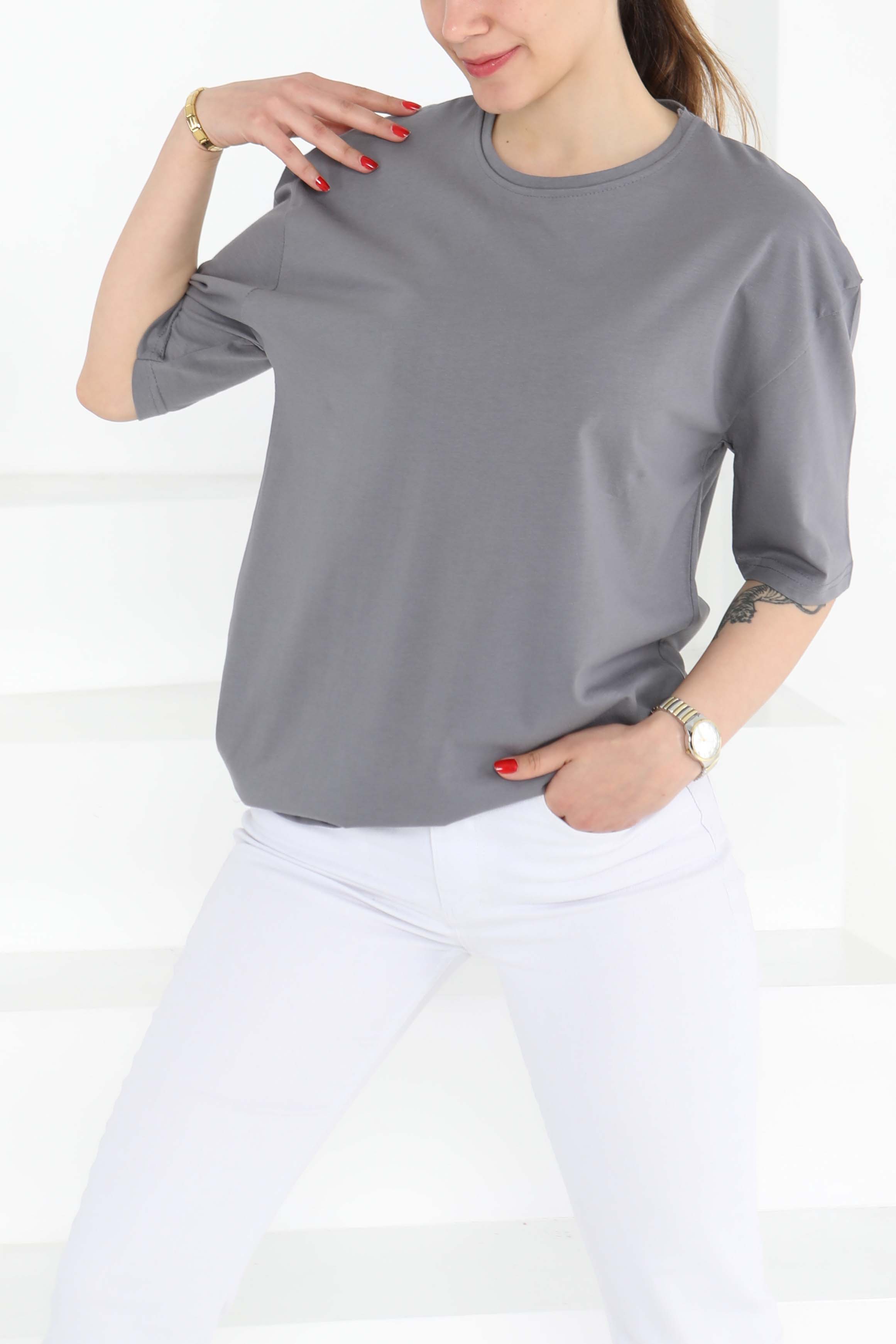 Oversize Kısa Kollu T-Şhirt - 27118 - 4