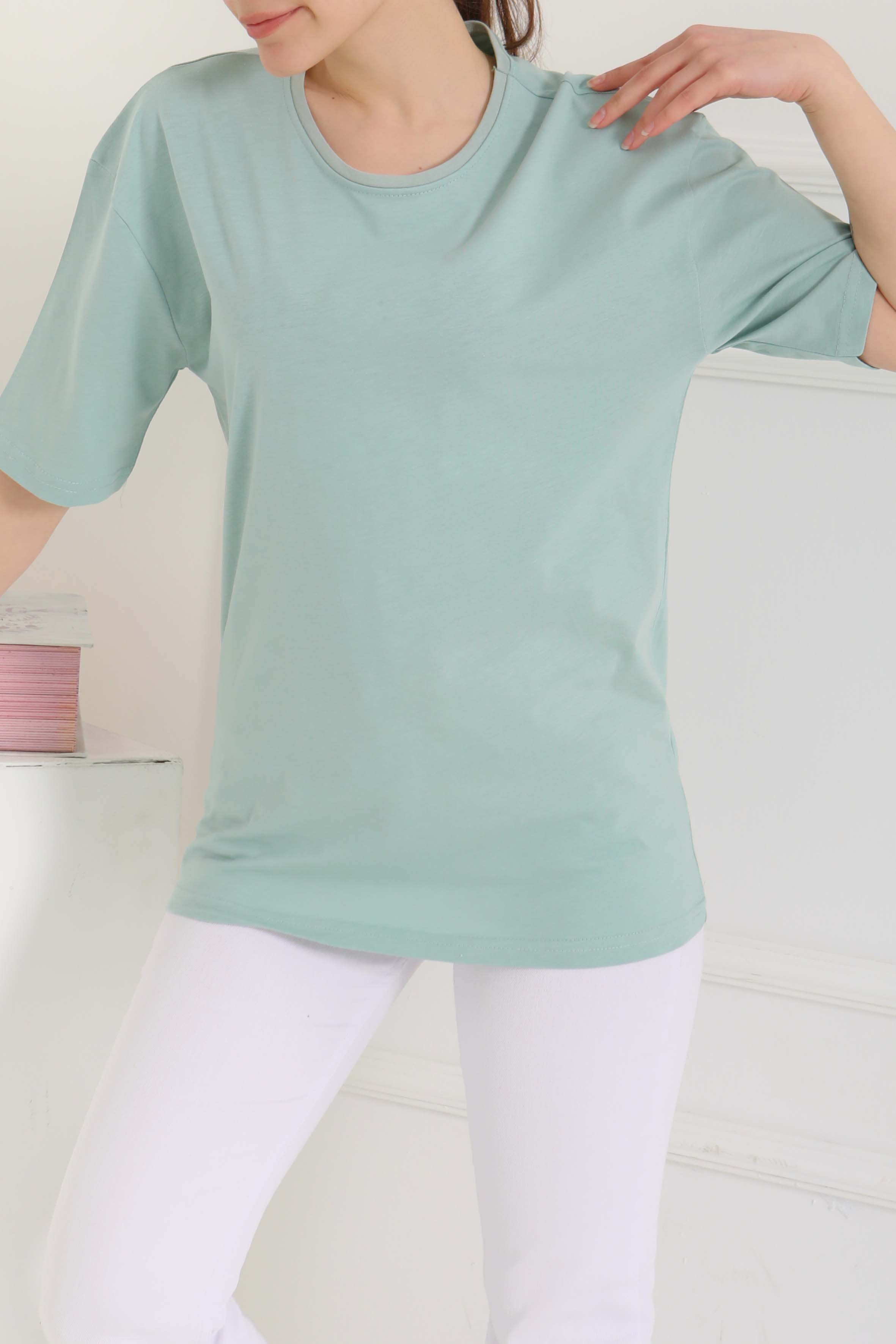 Oversize Kısa Kollu T-Şhirt Mint - 27118 - 2