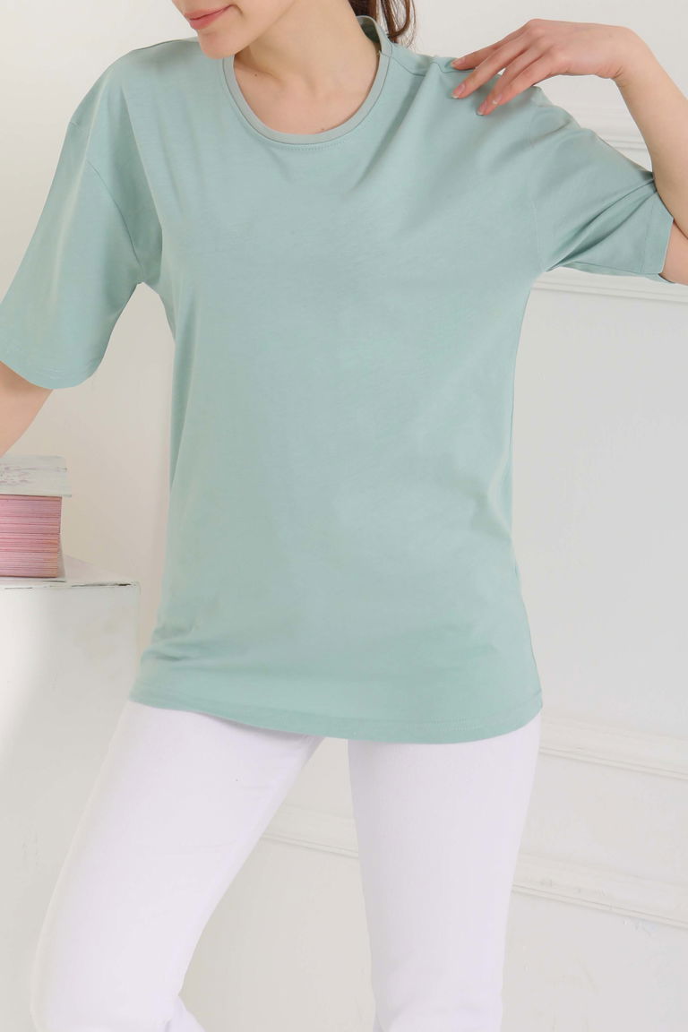 Oversize Kısa Kollu T-Şhirt Mint - 27118 - TOFİSA