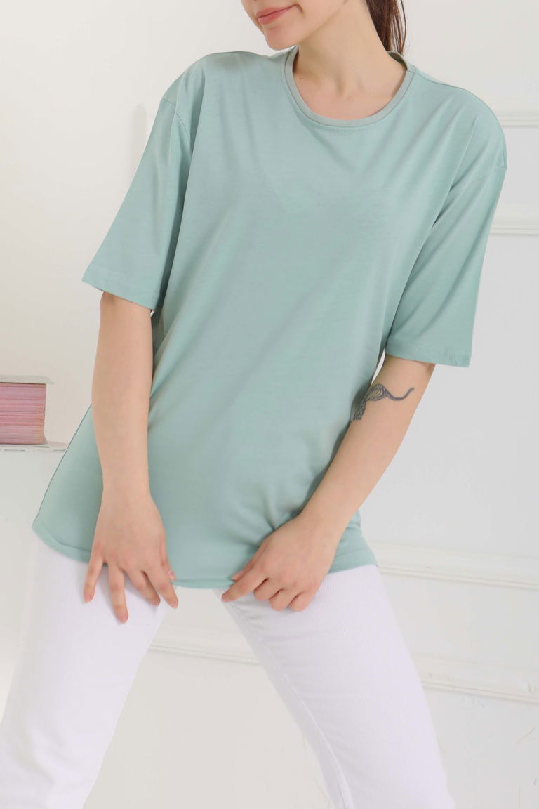 Oversize Kısa Kollu T-Şhirt Mint - 27118 - TOFİSA