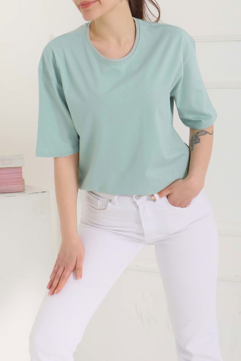 Oversize Kısa Kollu T-Şhirt Mint - 27118 - TOFİSA