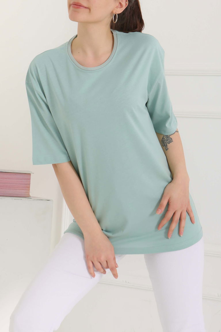 Oversize Kısa Kollu T-Şhirt Mint - 27118 - TOFİSA