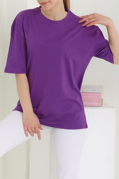 Oversize Kısa Kollu T-Şhirt Mor - 27118 