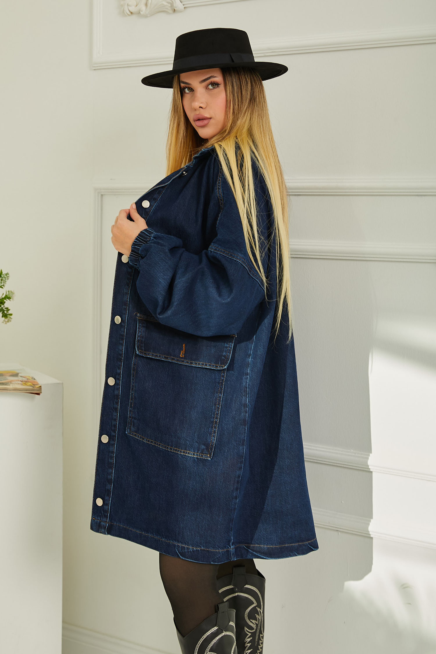 Oversize Uzun Kot Ceket Koyu Mavi - 26645 - 4