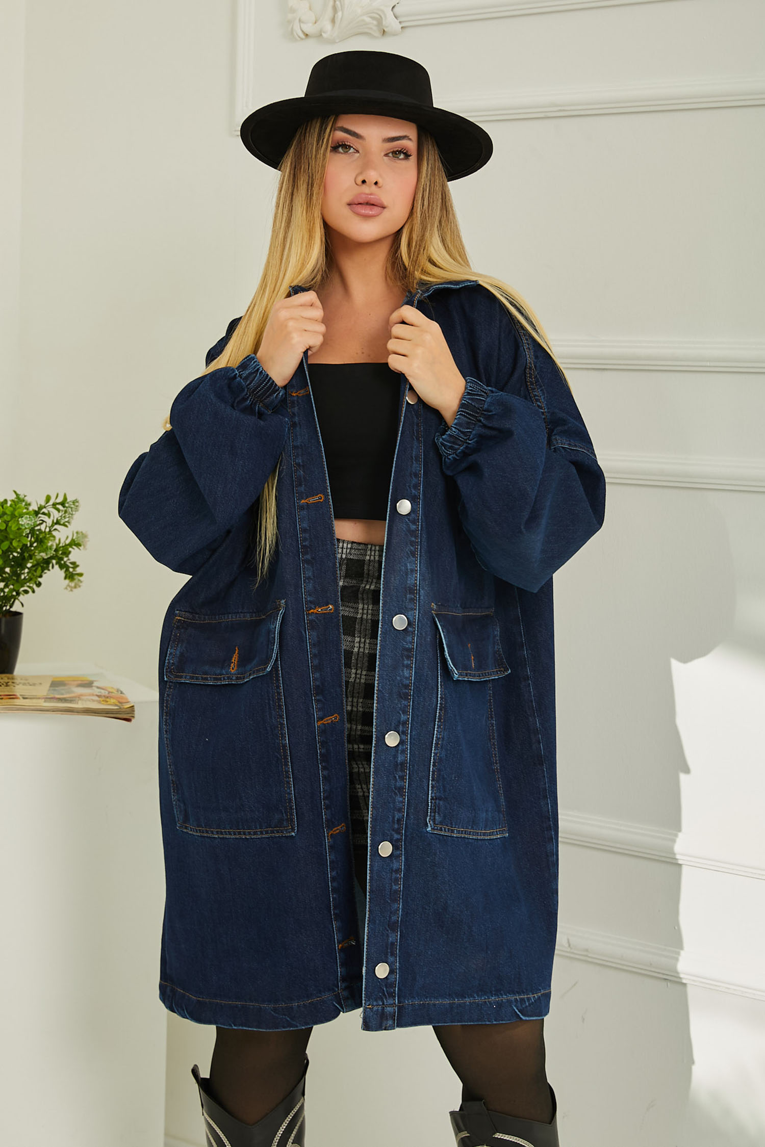 Oversize Uzun Kot Ceket Koyu Mavi - 26645 - 6