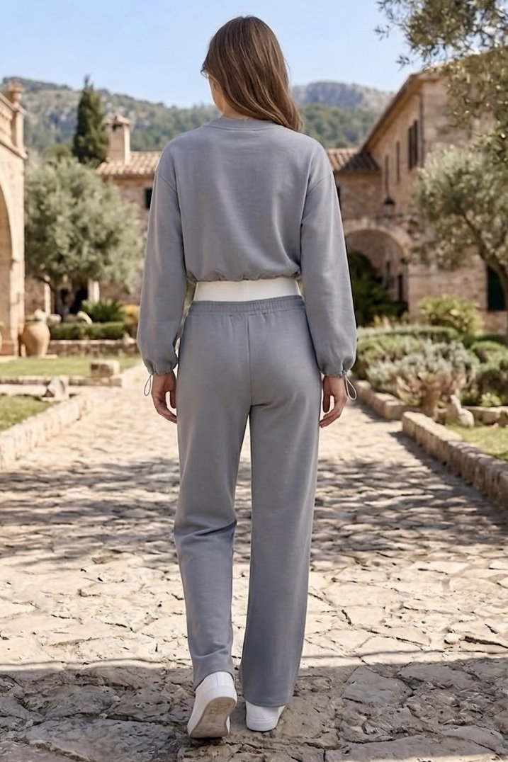 Owersize Crop Eşofman Takımı Gri - 28609-GRI - 3
