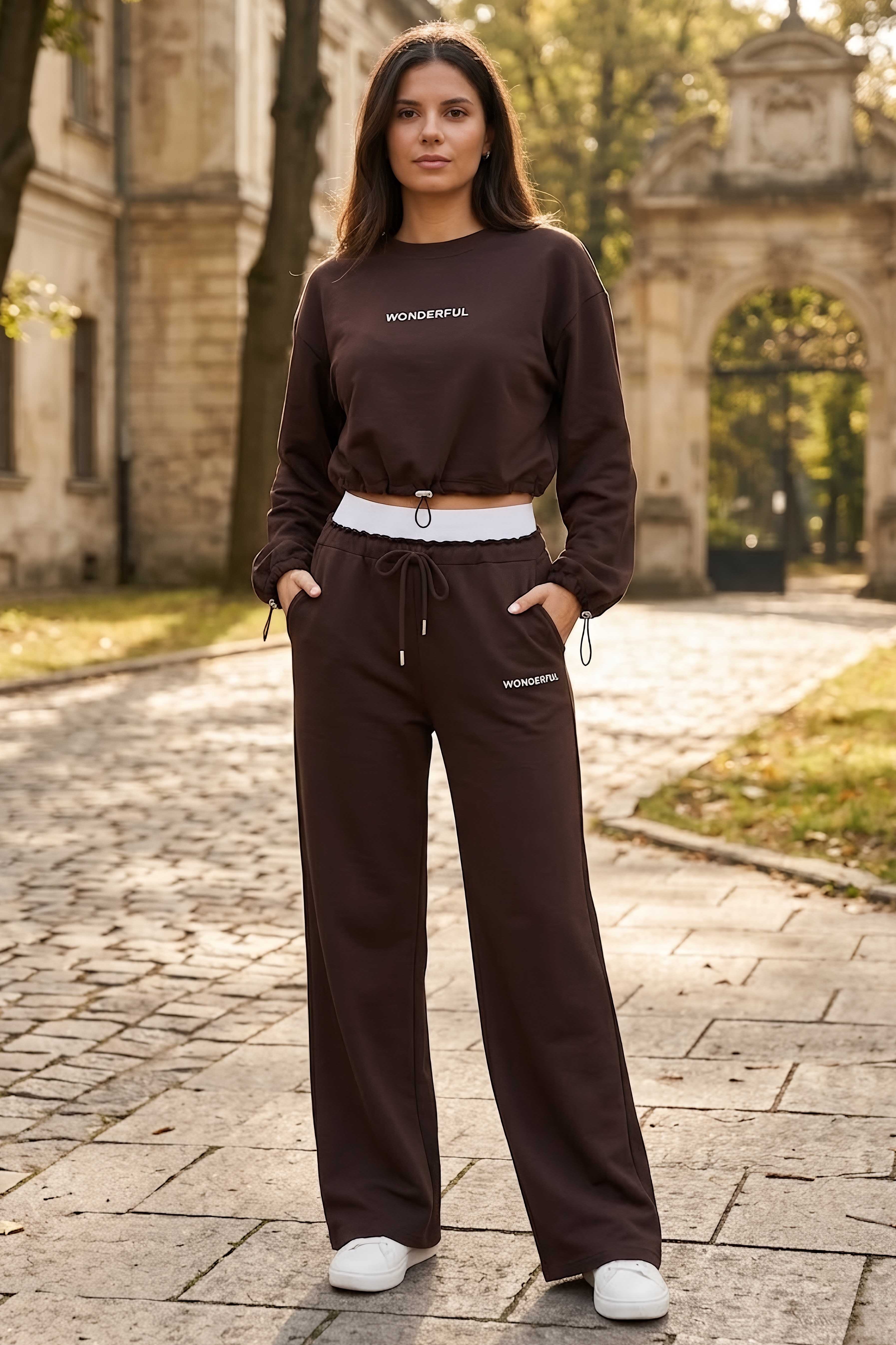 Owersize Crop Eşofman Takımı Kahve - 28609-KAHVE - 1