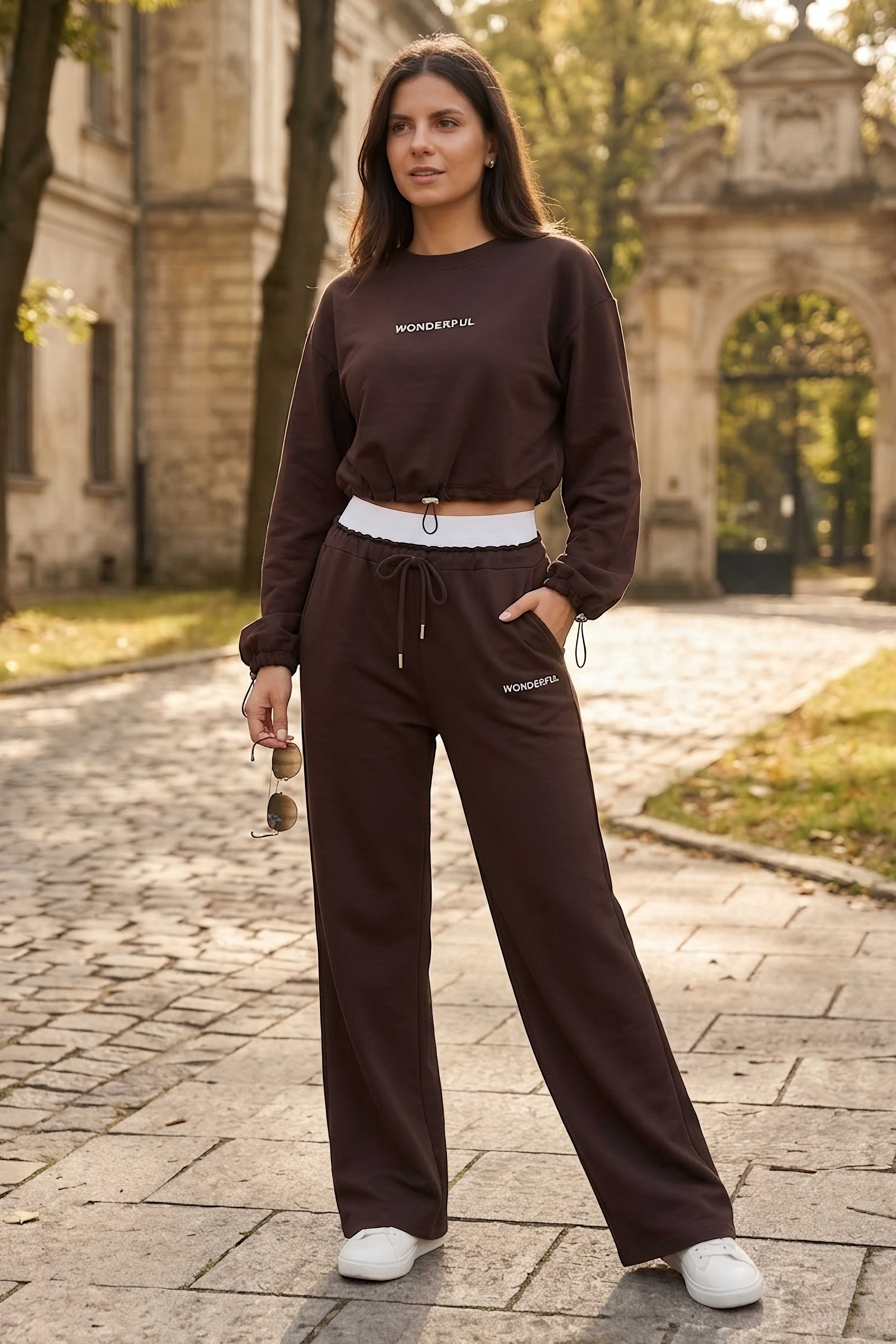 Owersize Crop Eşofman Takımı Kahve - 28609-KAHVE - 3