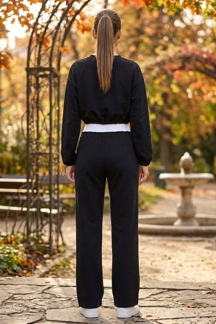 Owersize Crop Eşofman Takımı Siyah - 28609-SIYAH - 3