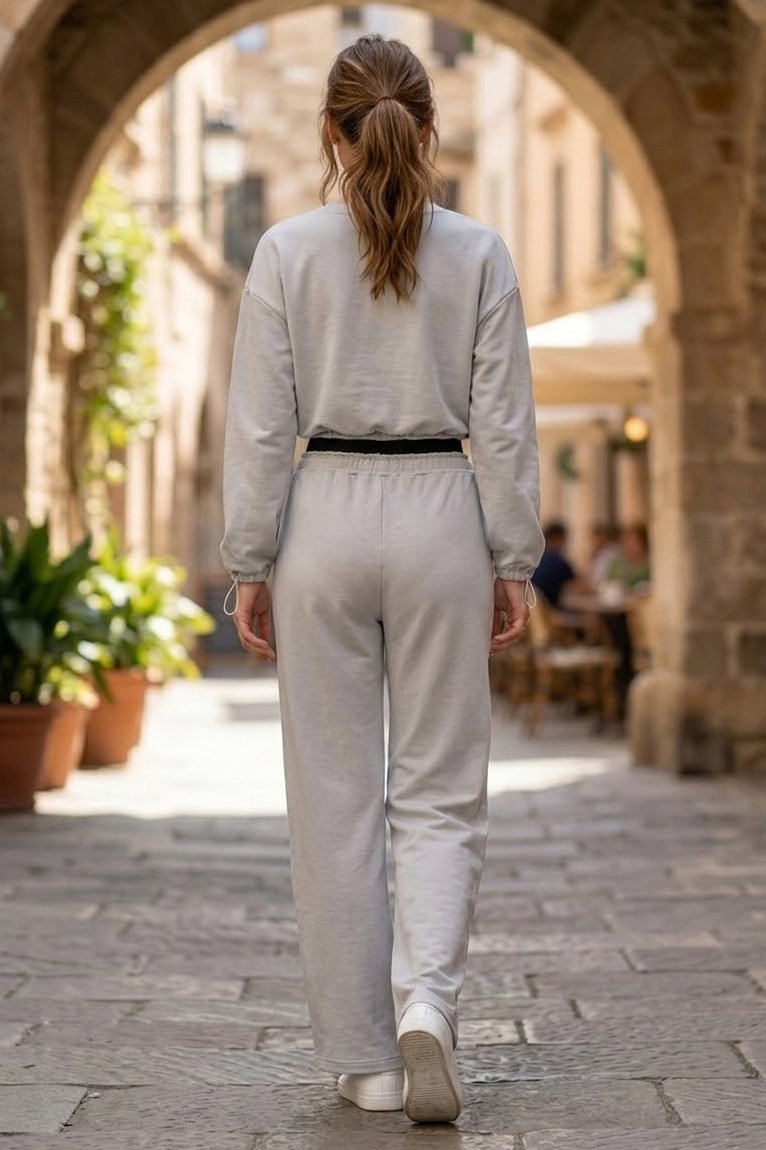 Owersize Crop Eşofman Takımı Taş - 28609-TAS - 3