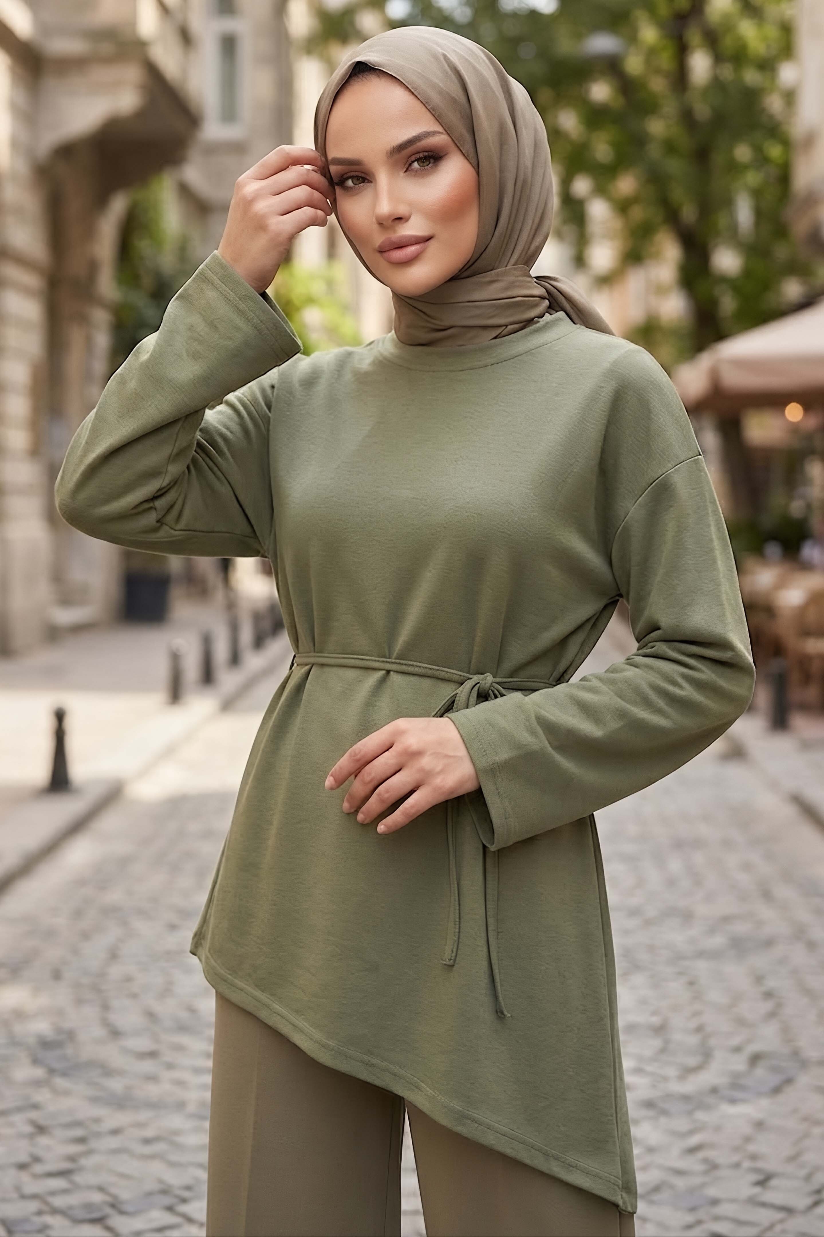 Oysh Modal Çapraz Tunik Haki - 28902-HAKI - 2