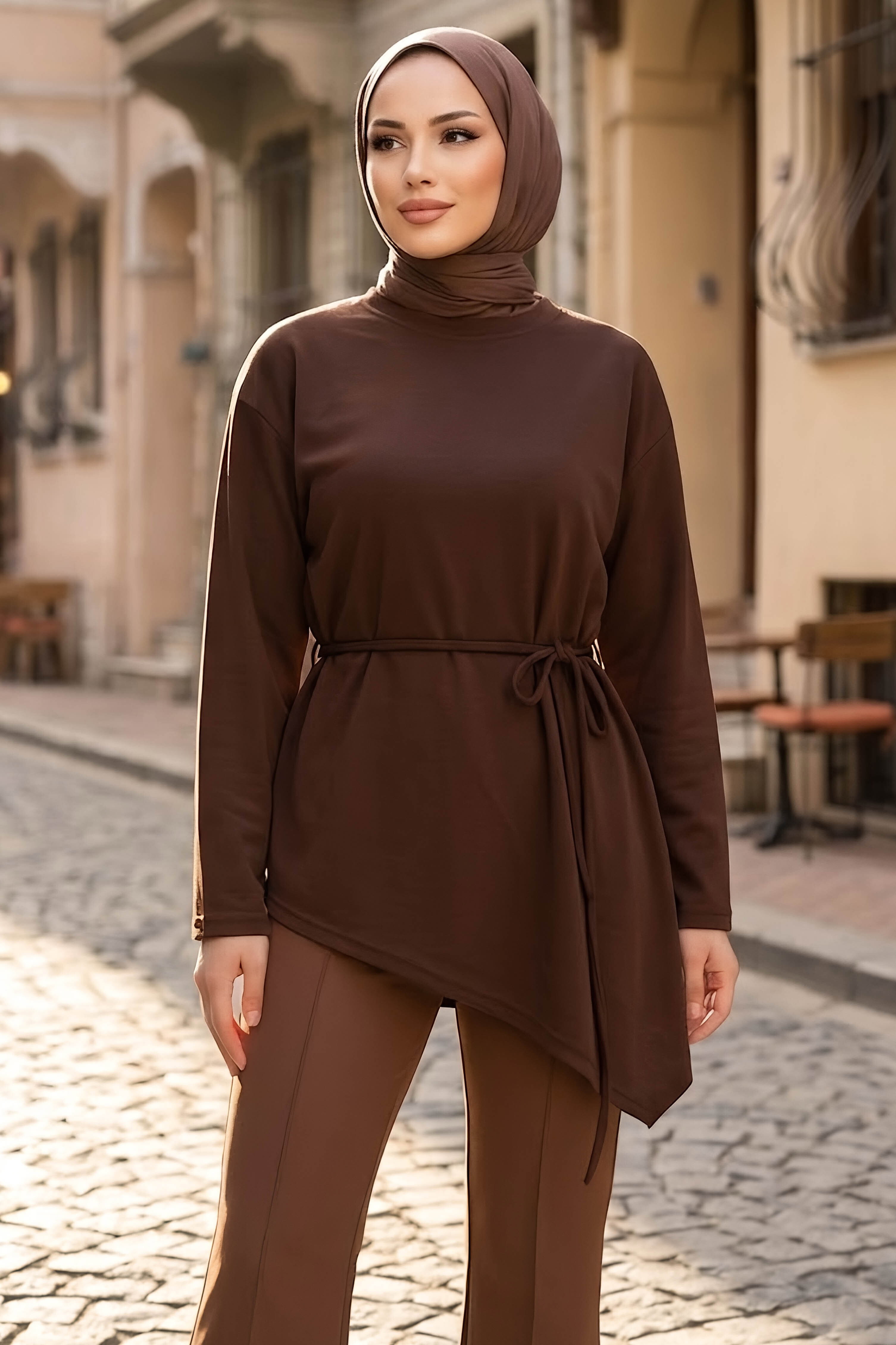 Oysh Modal Çapraz Tunik Kahve - 28902-KAHVE - 1